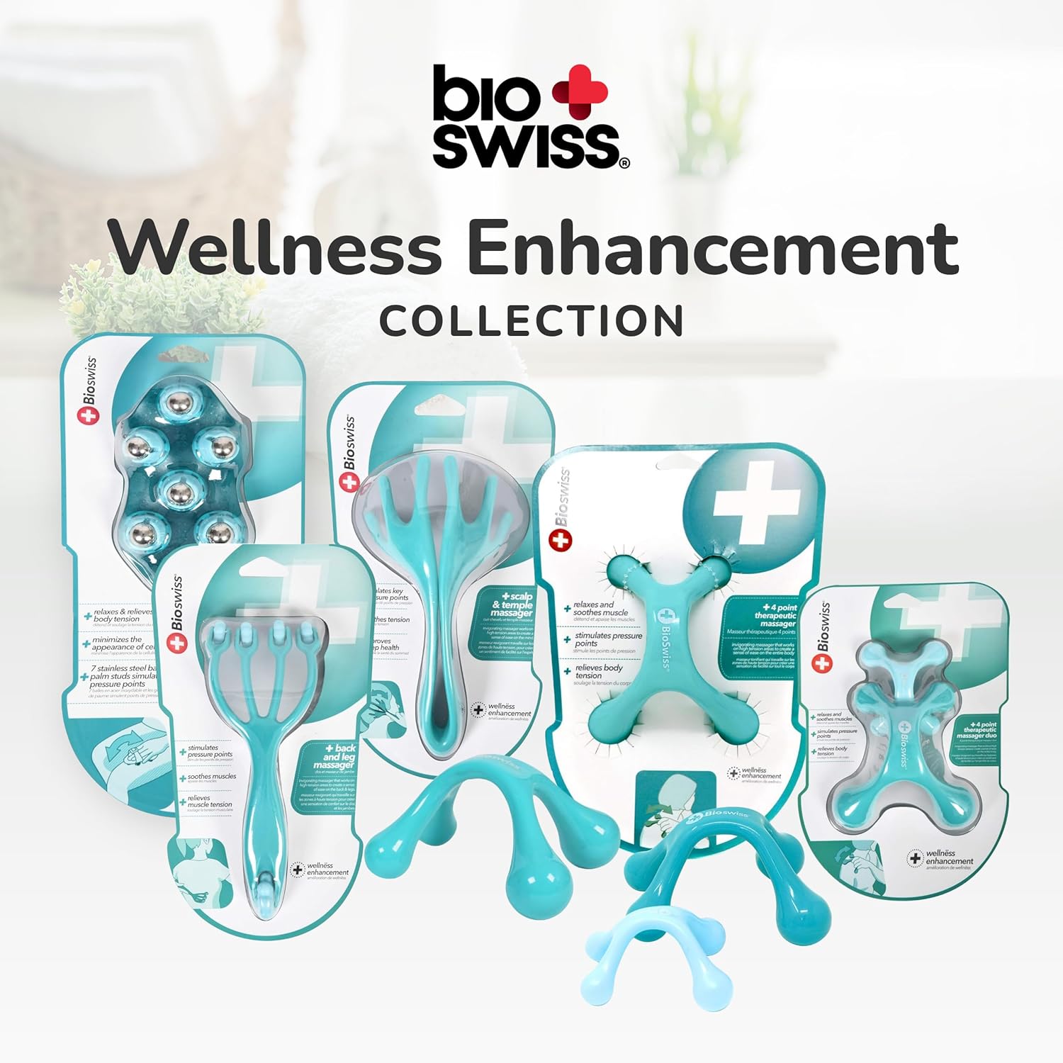 BioSwiss 2-Pack Handheld Full Body Massager, 4-Leg Pressure Point Tool