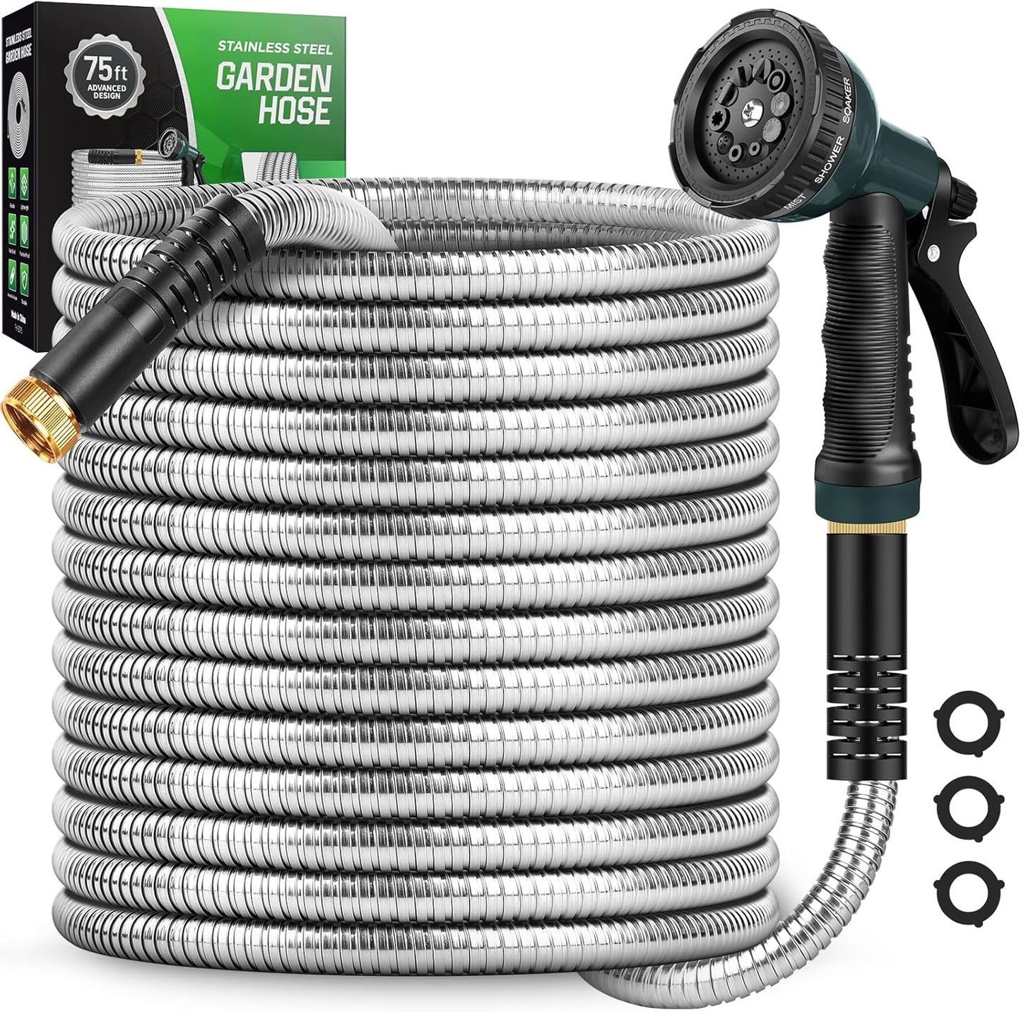 Garden Hose with 10-Function Nozzle, Leak-proof Metal Connector Hose, 
