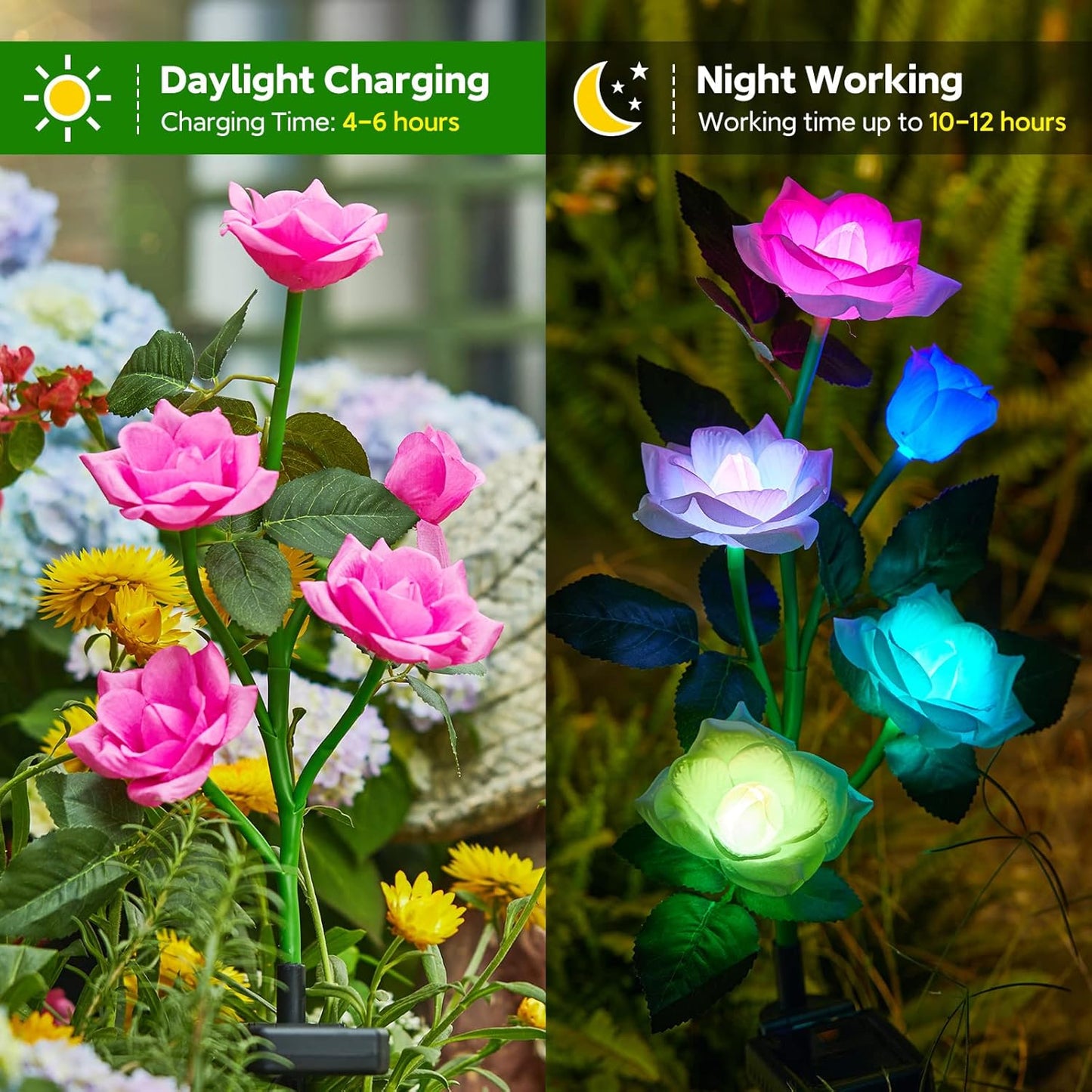 RECHOO Solar Garden Lights Outdoor Decorative, 3 Pack Solar Flower Lig