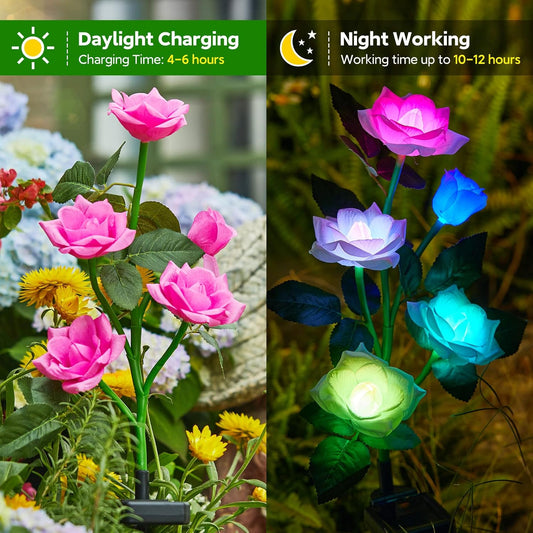 RECHOO Solar Garden Lights Outdoor Decorative, 3 Pack Solar Flower Lig
