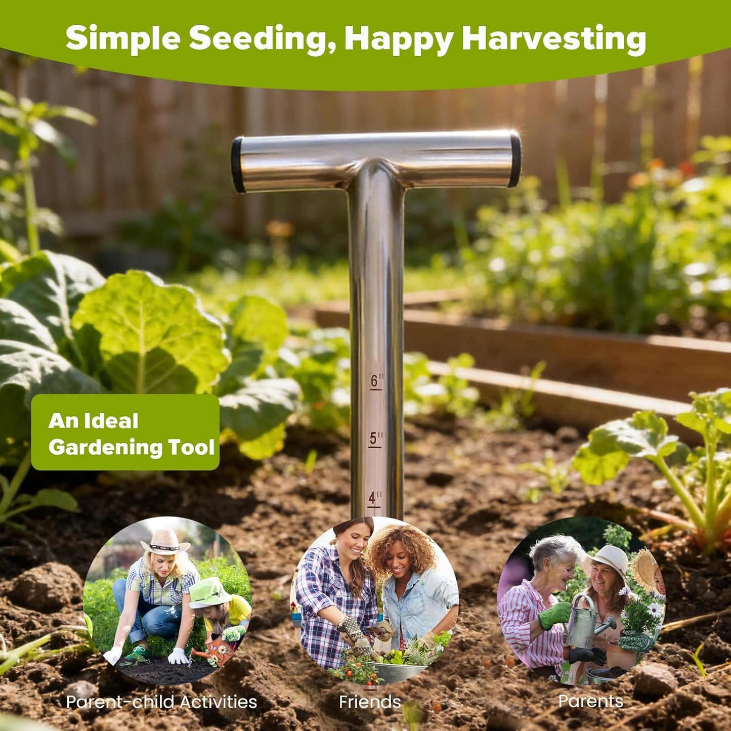 Dibbler Gardening Tool Stainless Steel, Hand Dibber Seed Planter Tool,