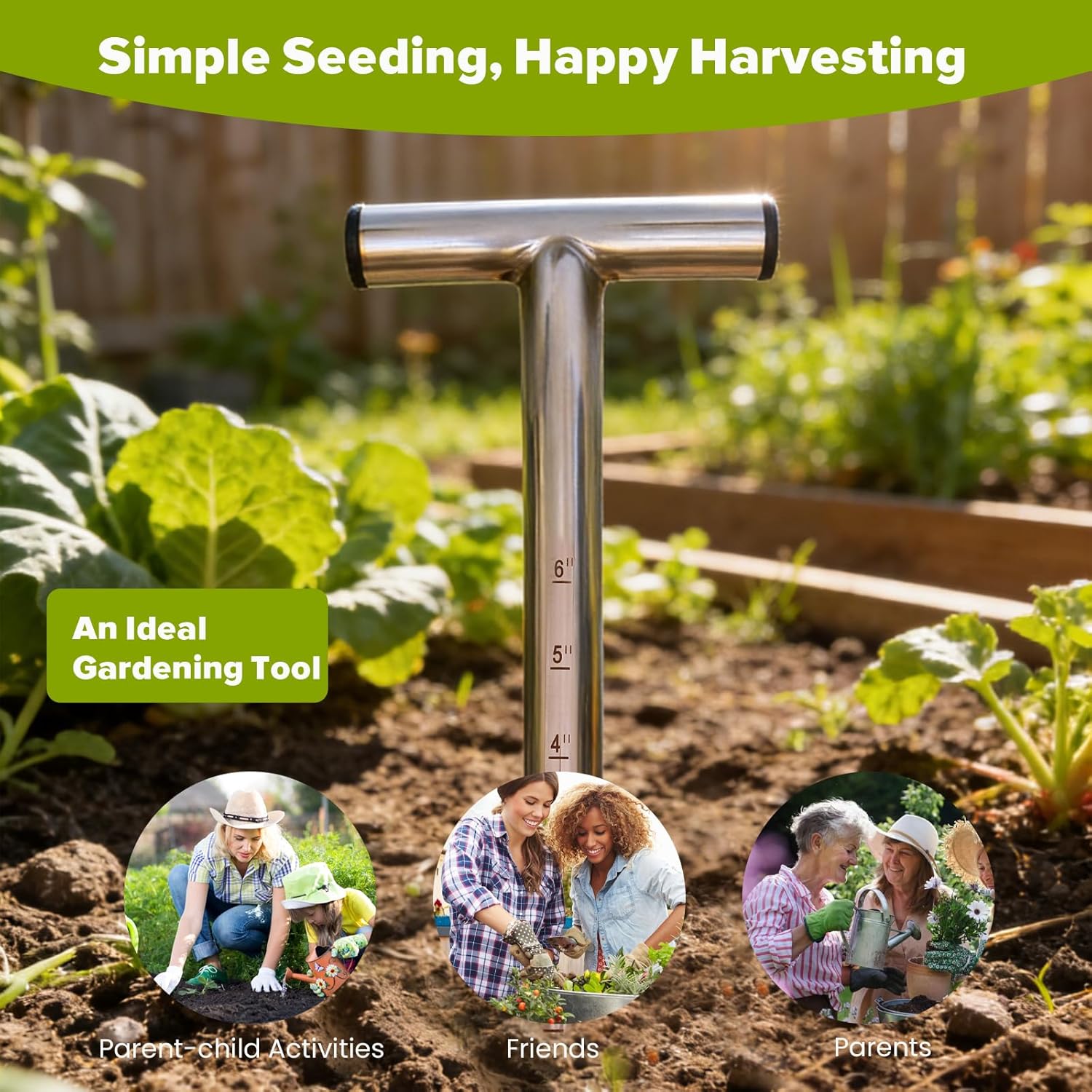 Dibbler Gardening Tool Stainless Steel, Hand Dibber Seed Planter Tool,