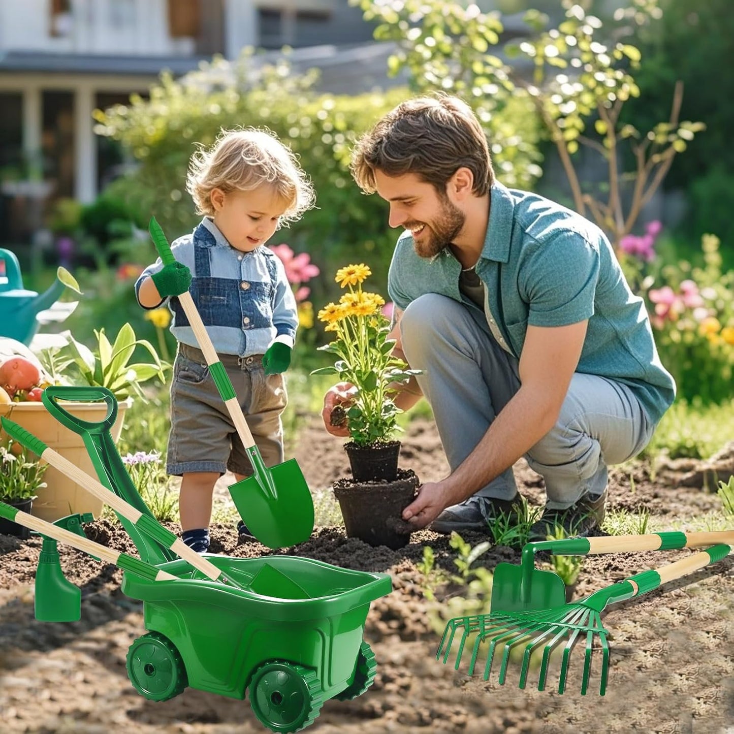 Duckura Kids Gardening Tools Set - 10pcs Wheelbarrow Set for Kids with