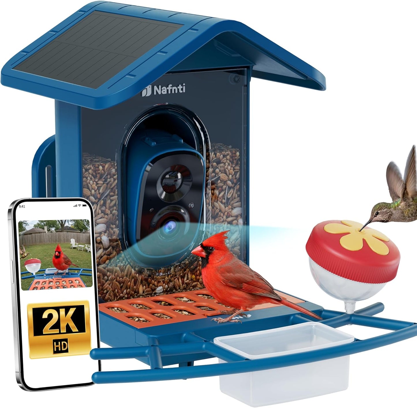 Smart Bird Feeder with Camera Solar Powered, 5GHz/2.4GHz, 2K HD Live View, AI Bird Species Identify, Instant Arrival Alerts, Weatherproof Outdoor Bird Feeder Camera, Best for Bird Lovers