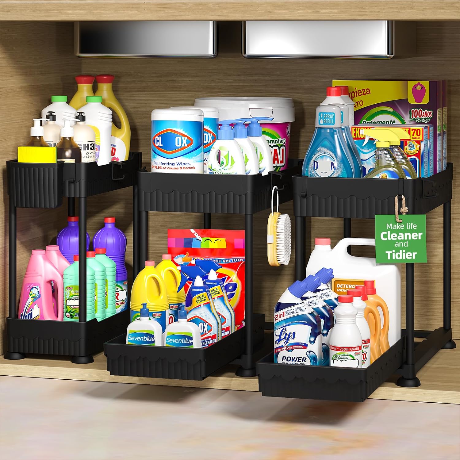 3 Pack Under Sink Organizers,2-Tier Multi-Use Kitchen and Bathroom Org