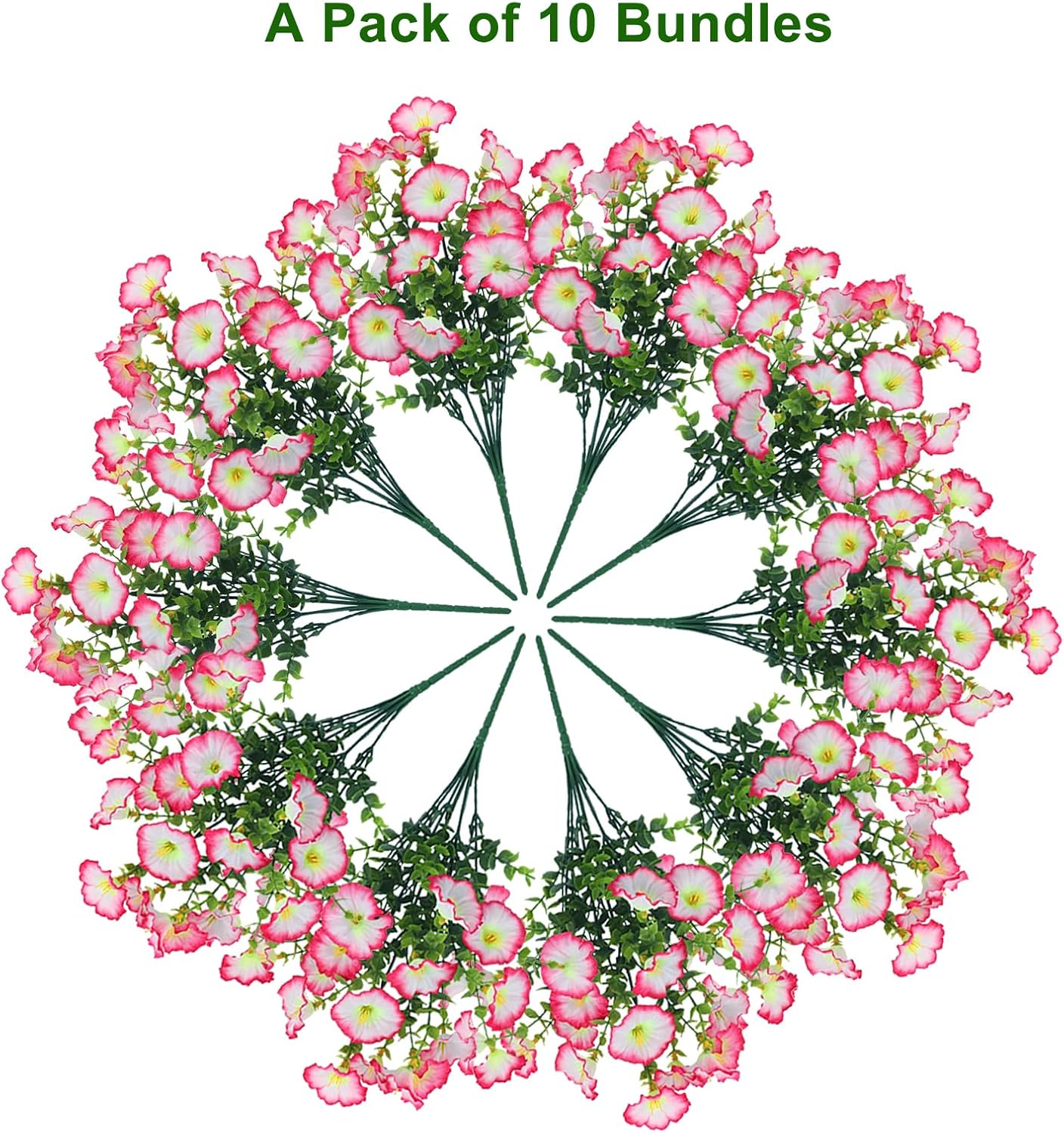 10 Bundles Artificial Flowers for Outdoor,UV Resistant Fake Petunia Flowers,Faux Plants for Outside Hanging Planters,Artificial Plants for Indoor Porch Garden Home Wedding Decor(White and Pink)