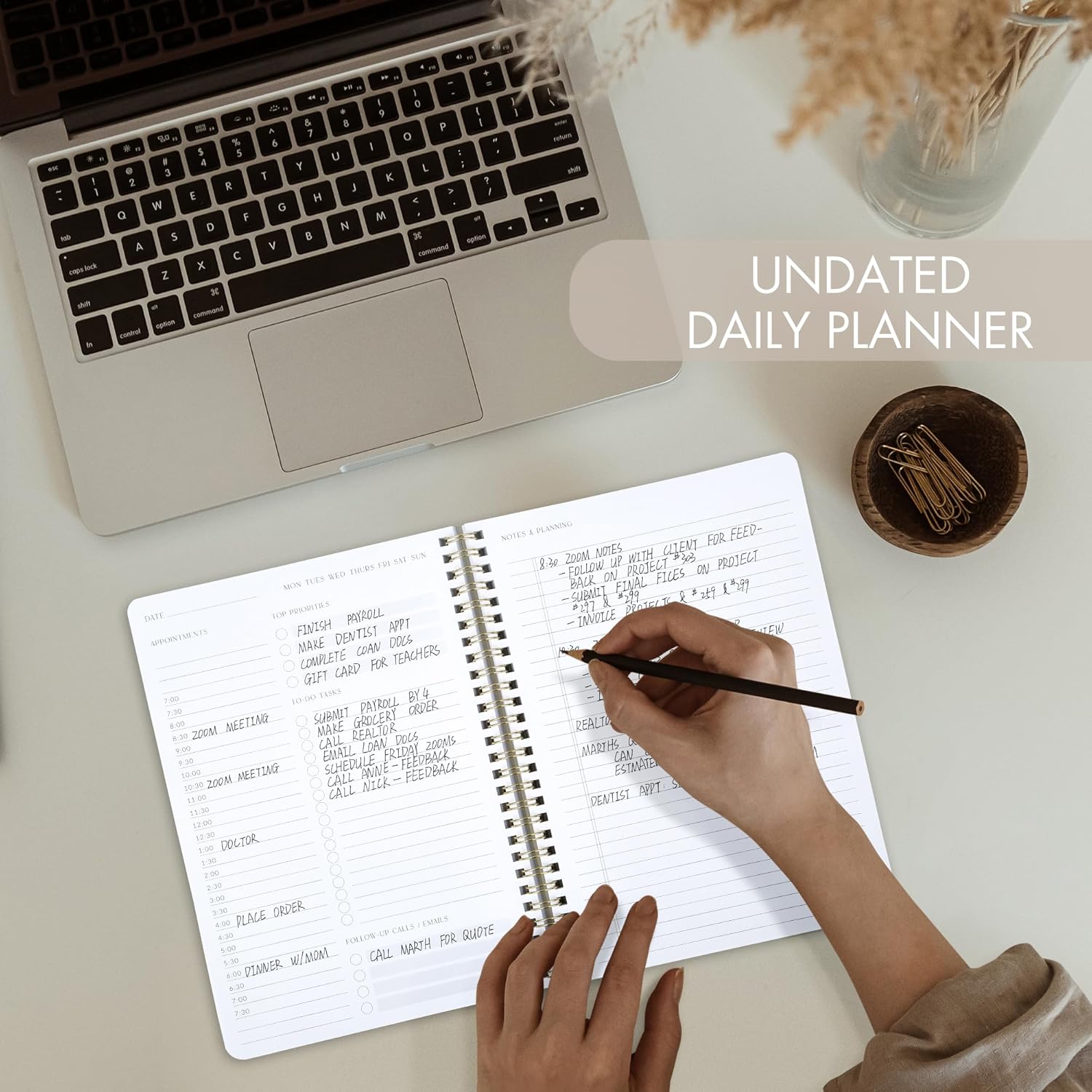 ZICOTO Beautiful Daily Planner And Notebook With Hourly Schedule - Aes