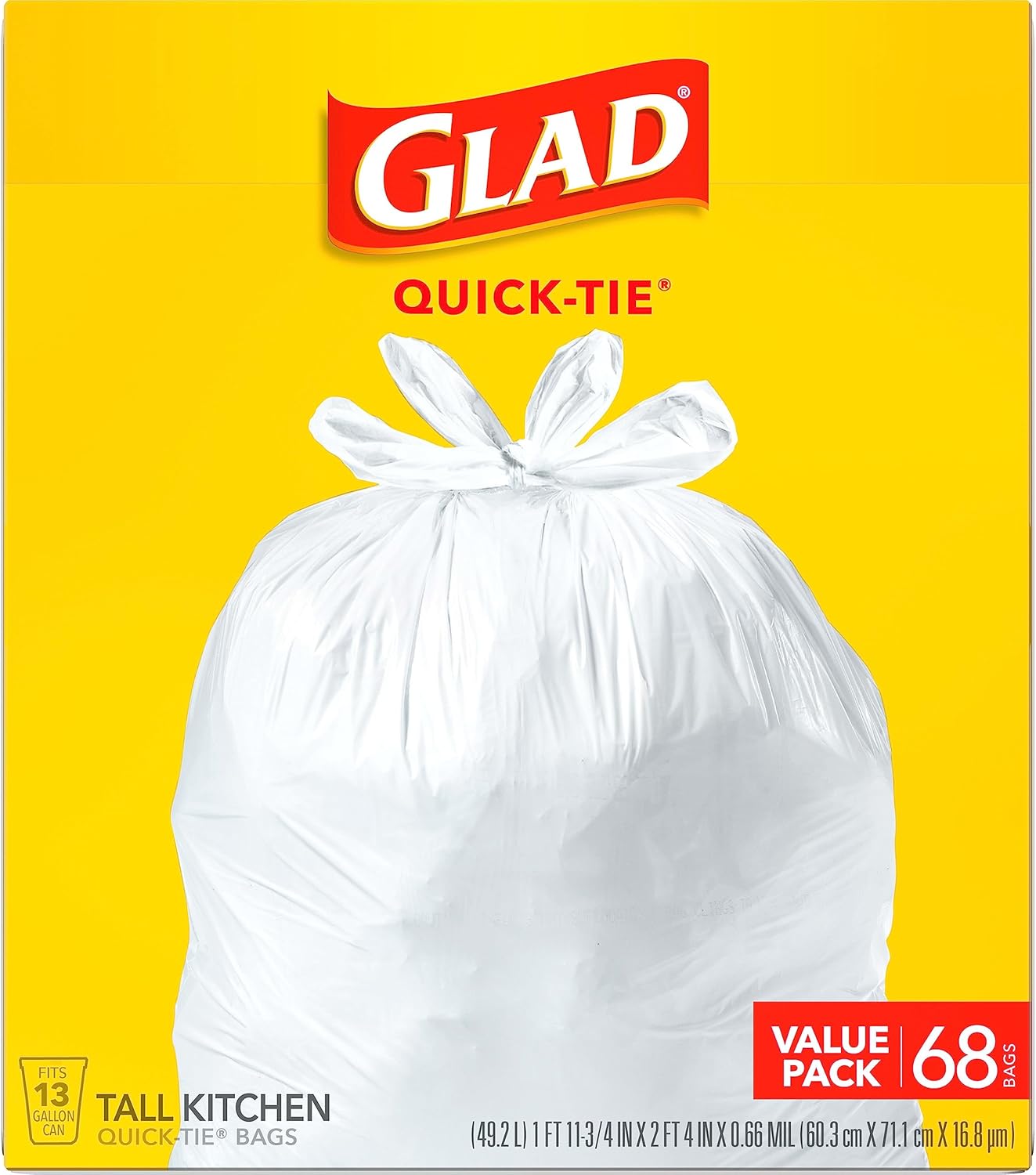 Glad Tall Kitchen Trash Bags 13 Gallon, Unscented Garbage Bags, Quick-