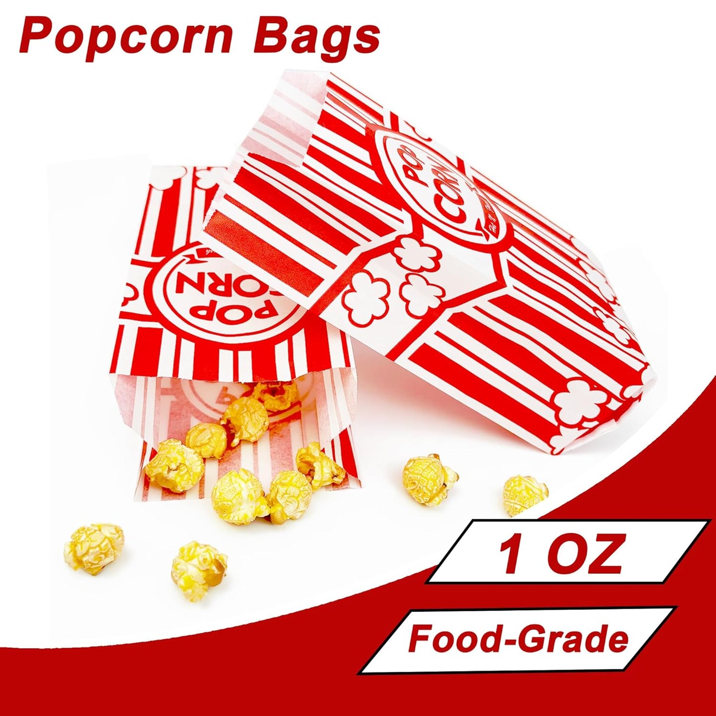 110 Pcs Paper Popcorn Bags, 1 oz Popcorn Bags Individual Servings, Bulk Pop Corn Sleeves for Pop Corn Machine, Movie Night, Cinema, Carnival, Party, Concessions