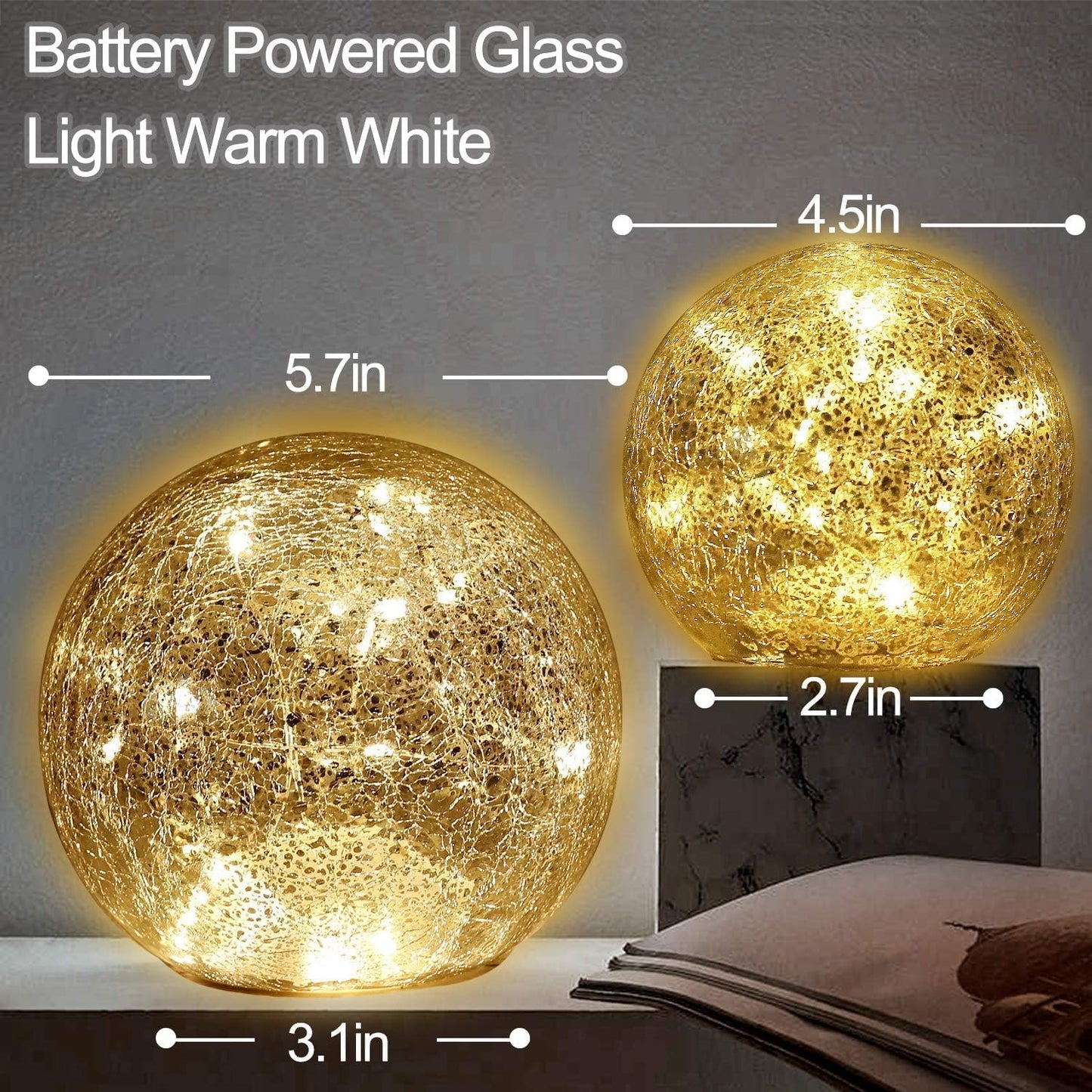 Mercury Crackle LED Glass Globe Ball Lamp with Timer, Battery Operated
