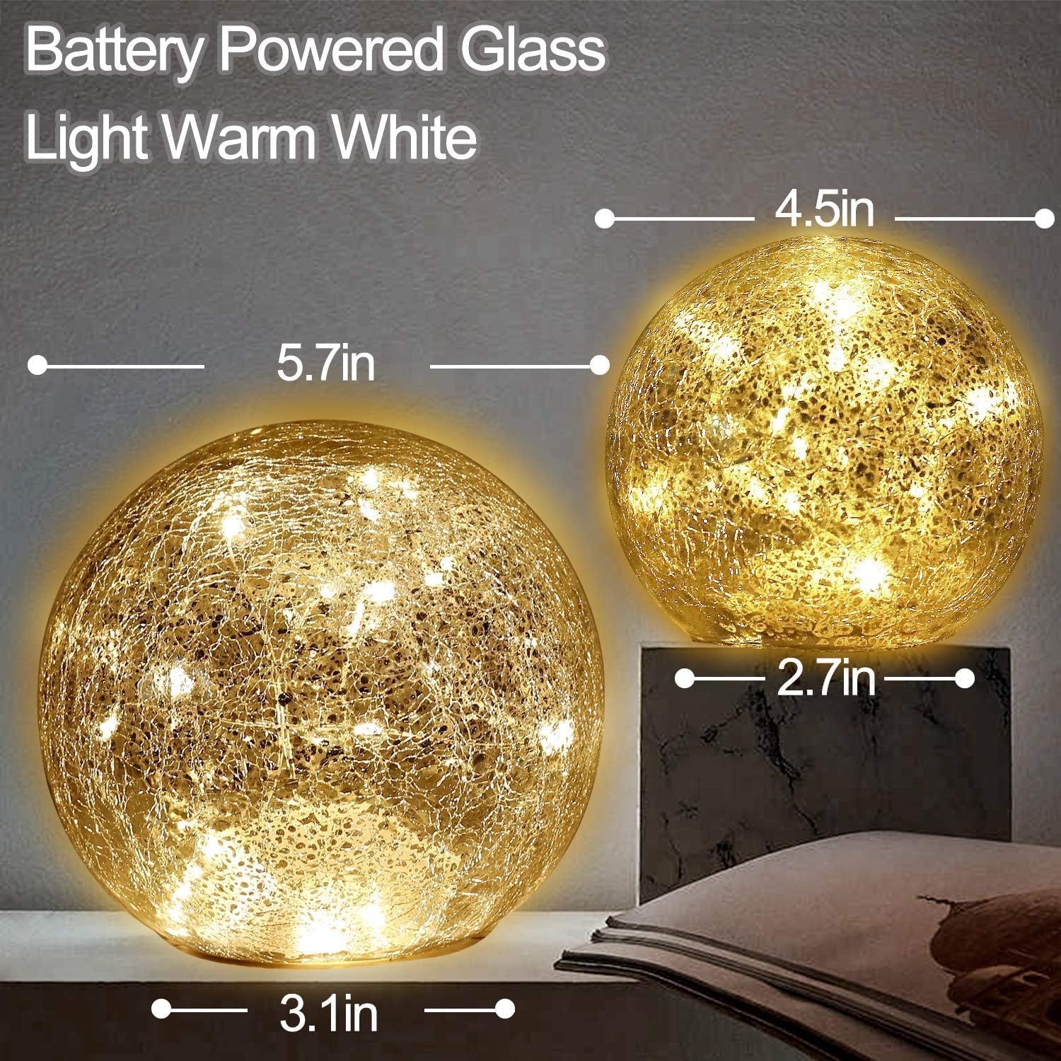 Mercury Crackle LED Glass Globe Ball Lamp with Timer, Battery Operated