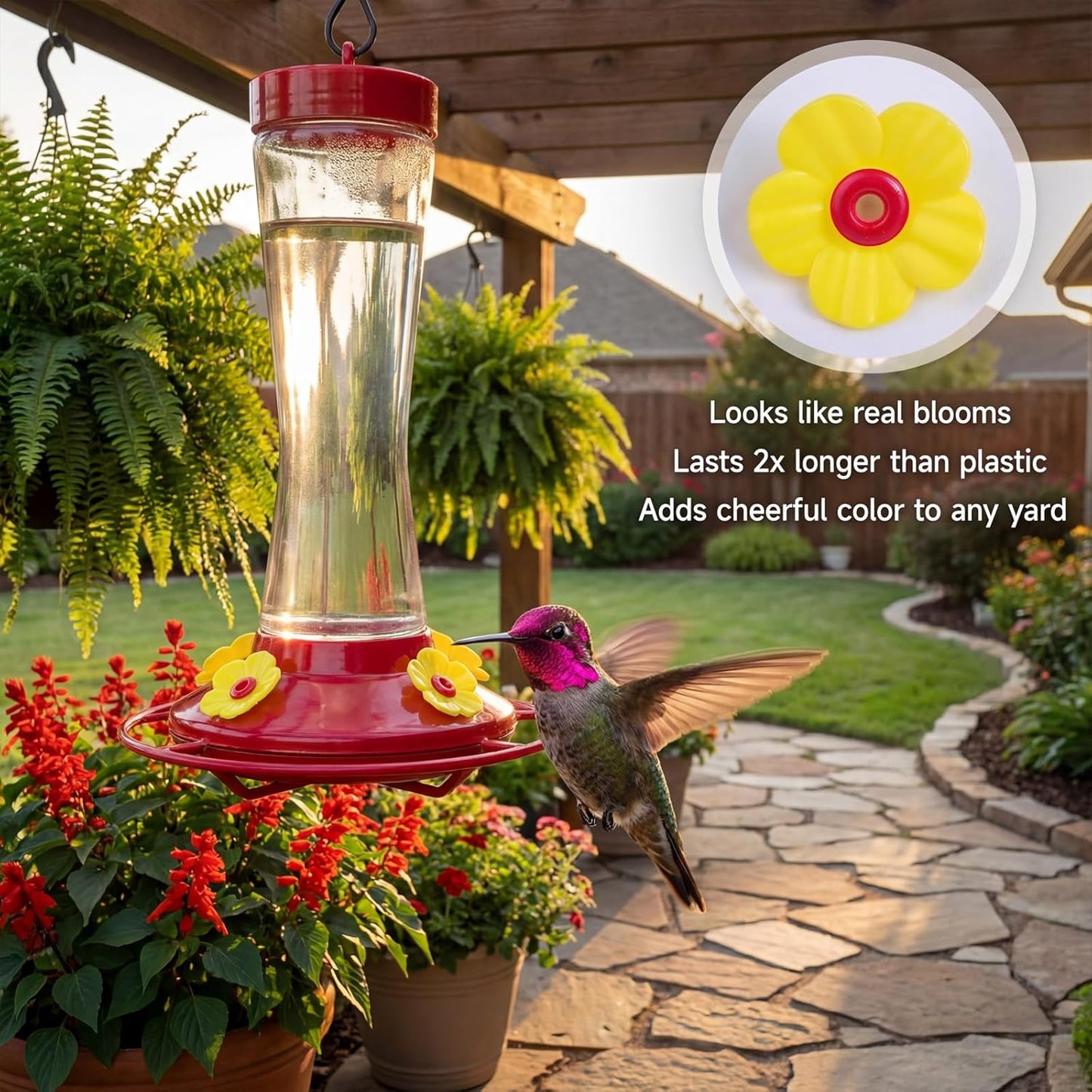 16Pcs Hummingbird Feeders Replacement Flowers with 2 Cleaning Brushes, Pet Hummingbird Feeder Parts Feeding Ports Bird Feeder Replacement Parts Accessories for Outdoor Hanging Feeders(Yellow)