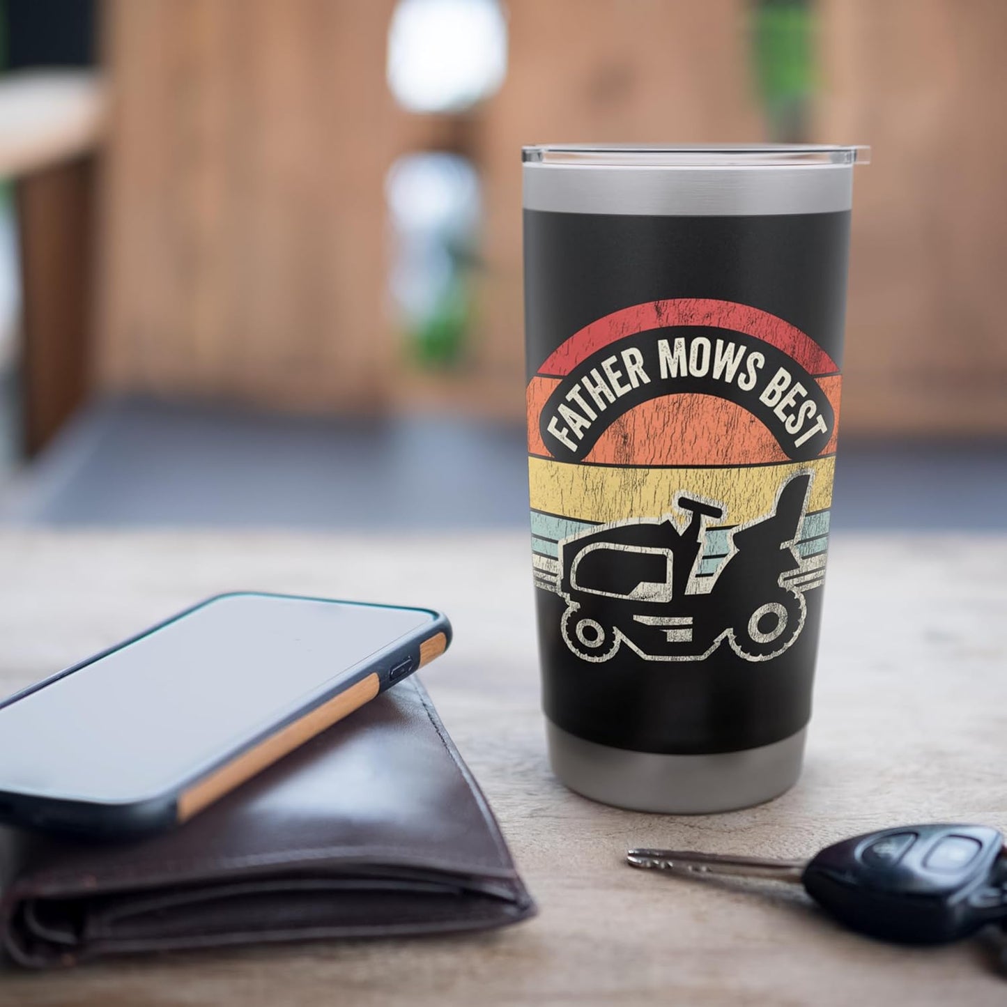Father Mows Best Retro Lawn Mower Humor Stainless Steel Insulated Tumbler