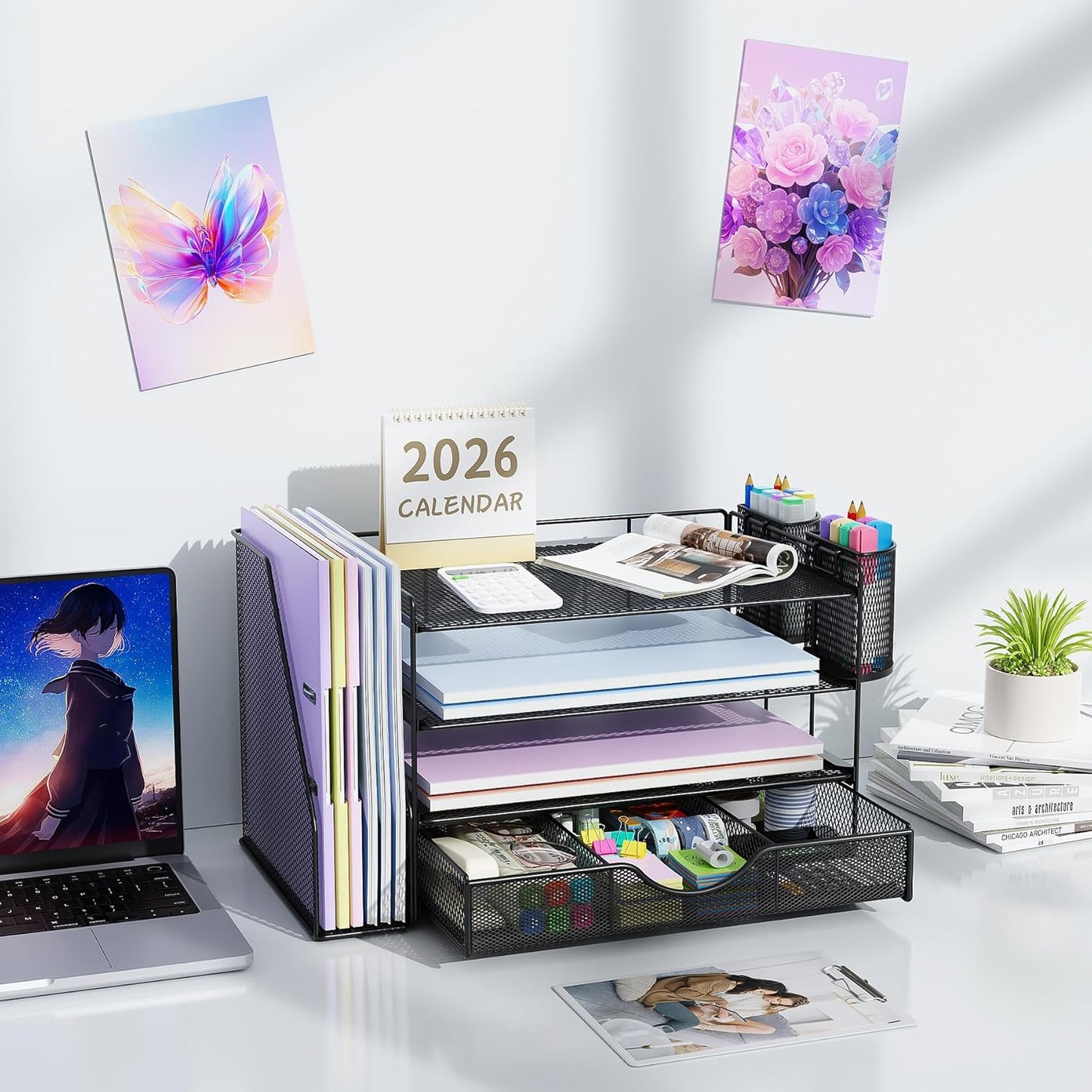 gianotter Desk Organizers and Accessories with File Holder, 4-Tier Des