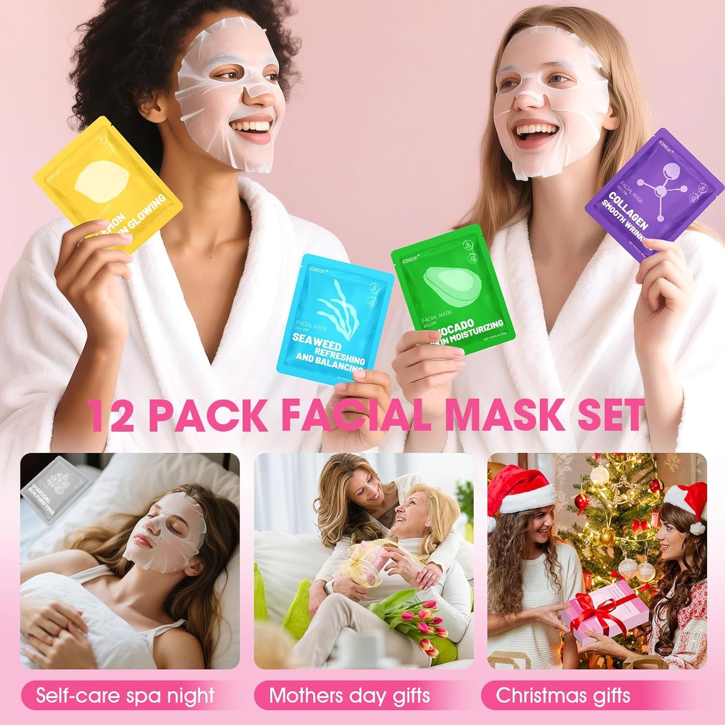 12 Pack Collagen Hydrating Face Masks Skincare, Sheet Face Mask for Al