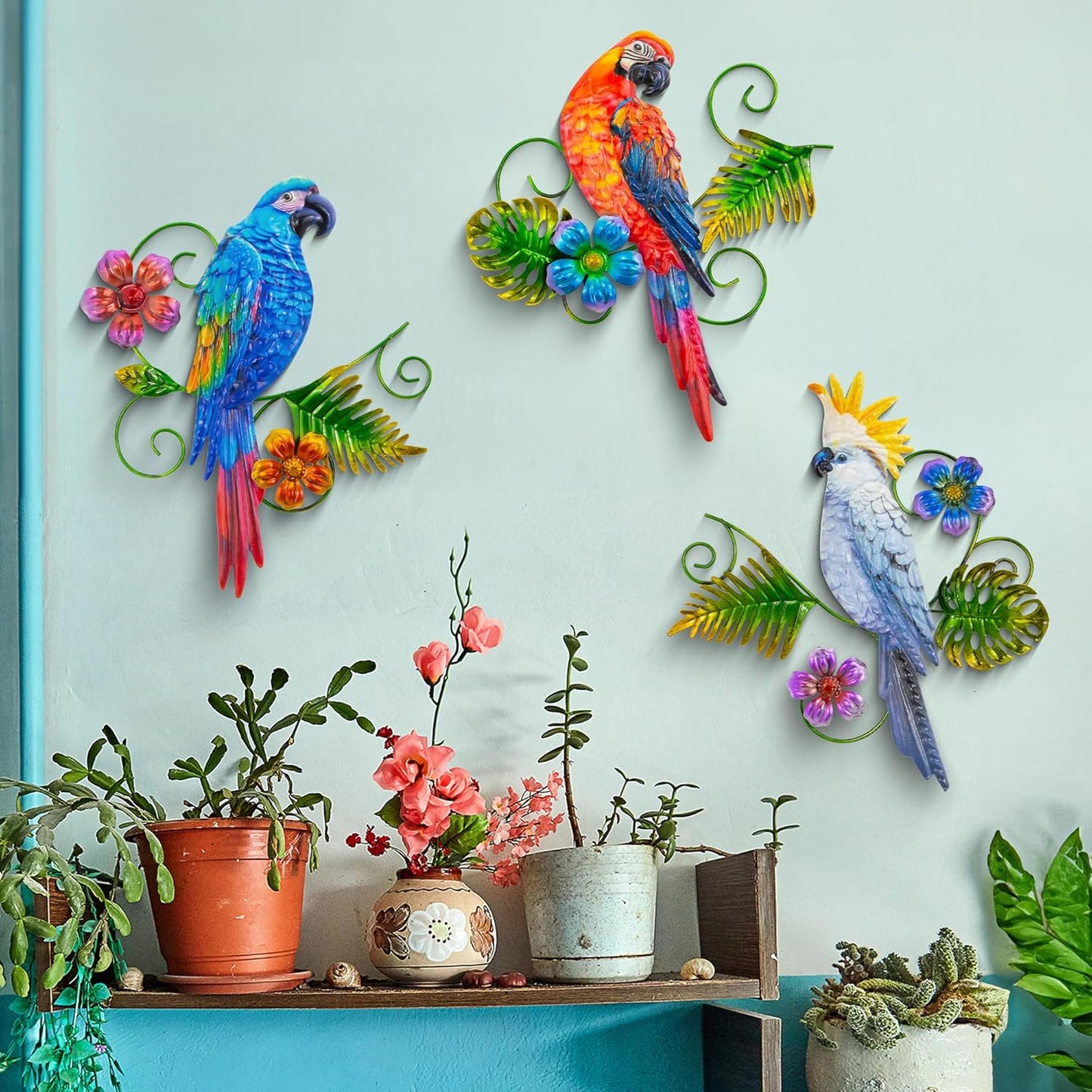 J-Fly Metal Parrots Wall Decor Outdoor Decorations for Yard Garden Dec