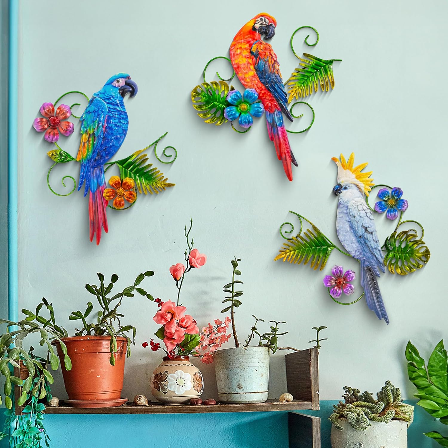 J-Fly Metal Parrots Wall Decor Outdoor Decorations for Yard Garden Dec