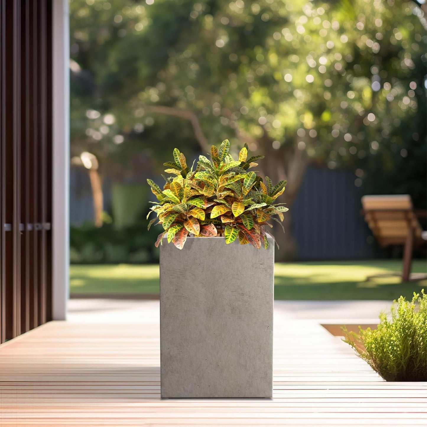 Kante 12.6" H Tall Rectangular Concrete Planters, Outdoor Indoor Light