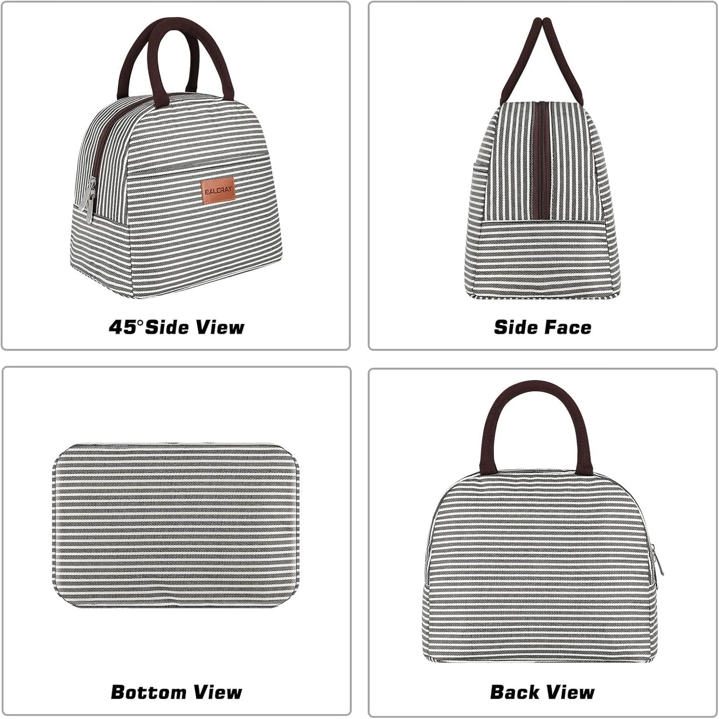 BALORAY Lunch Bag for Women Men Insulated Lunch Box for Adult Reusable Lunch Tote Bag for Work, Picnic or Travel(Black White Stripes)