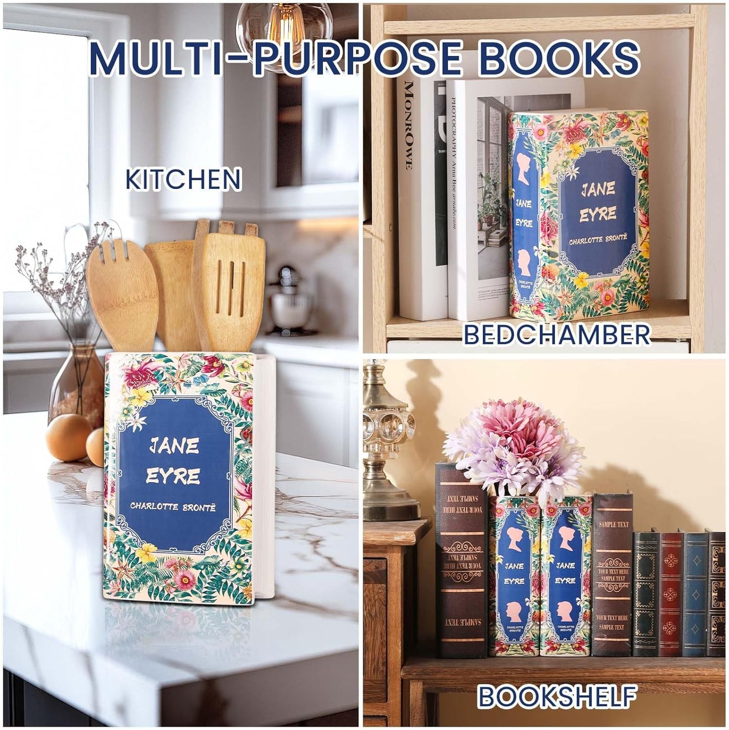 Book-Shaped Vase for Flowers, Ceramic Book Planter Pot, Bookshelf Vase for Flowers, Teacher Appreciation, Cute Bookshelf Decor, Pot Planter Bookends, Art Deco Style Piece, Unique Vases