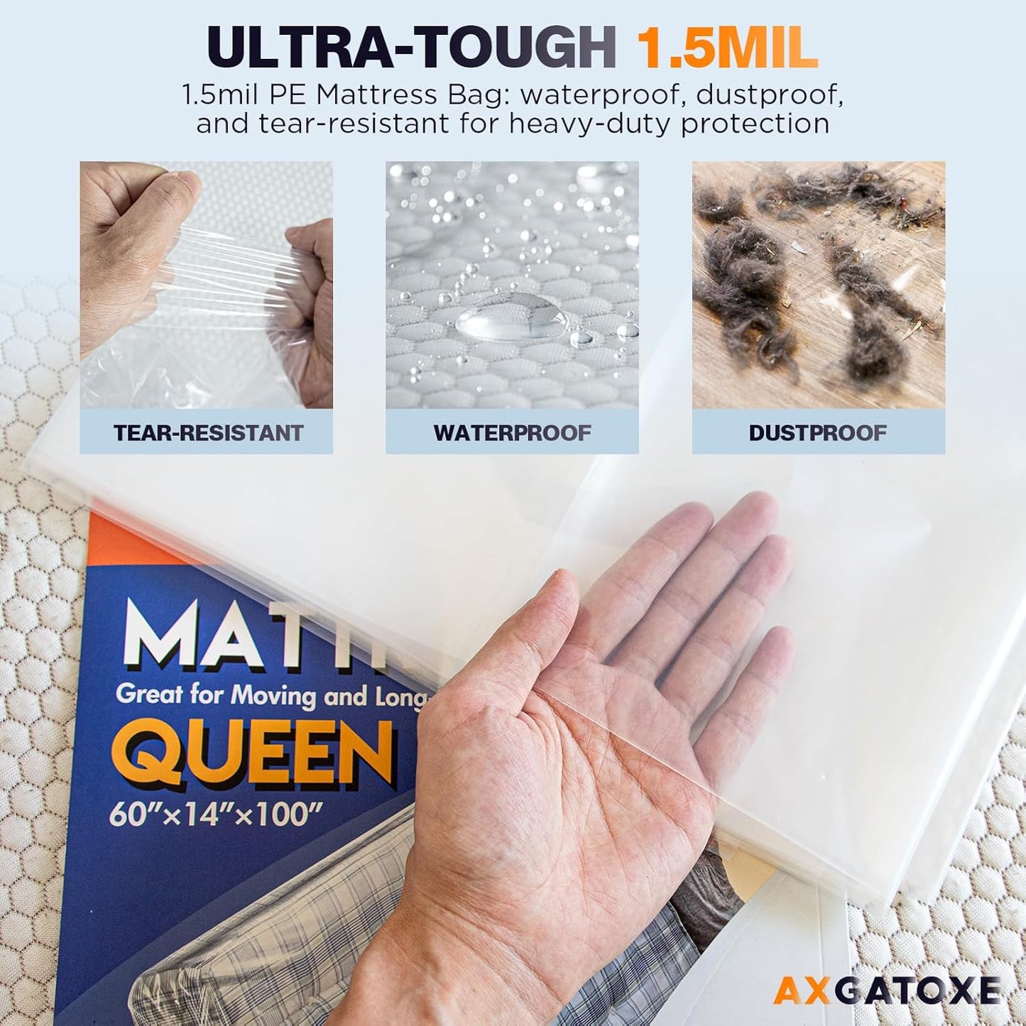 Plastic Mattress Bag for Moving Storage, Waterproof Mattress Cover, Mattress Protector for Moving Supplies - Queen Size (1.5MIL)