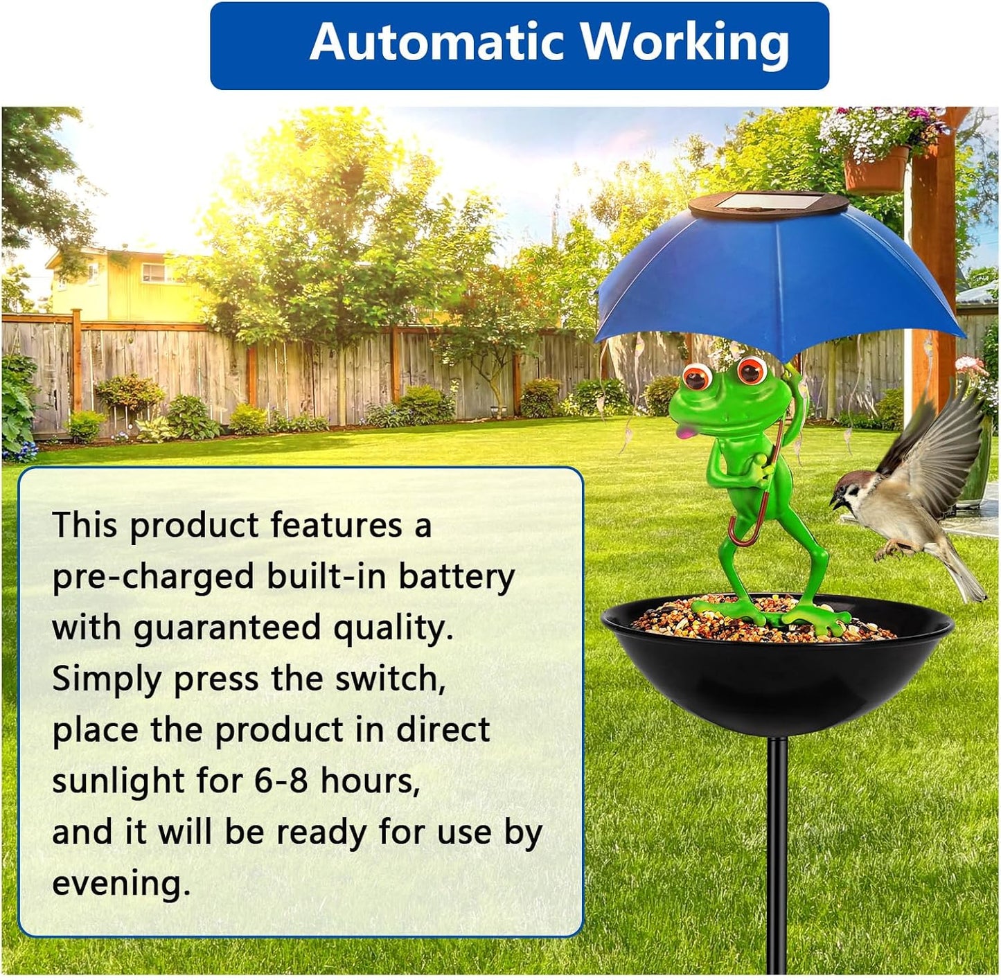 Solar Bird Feeder, Frog Bird Feeders for Outdoors, Suitable for Decorating Gardens, Path Lights Yard Art
