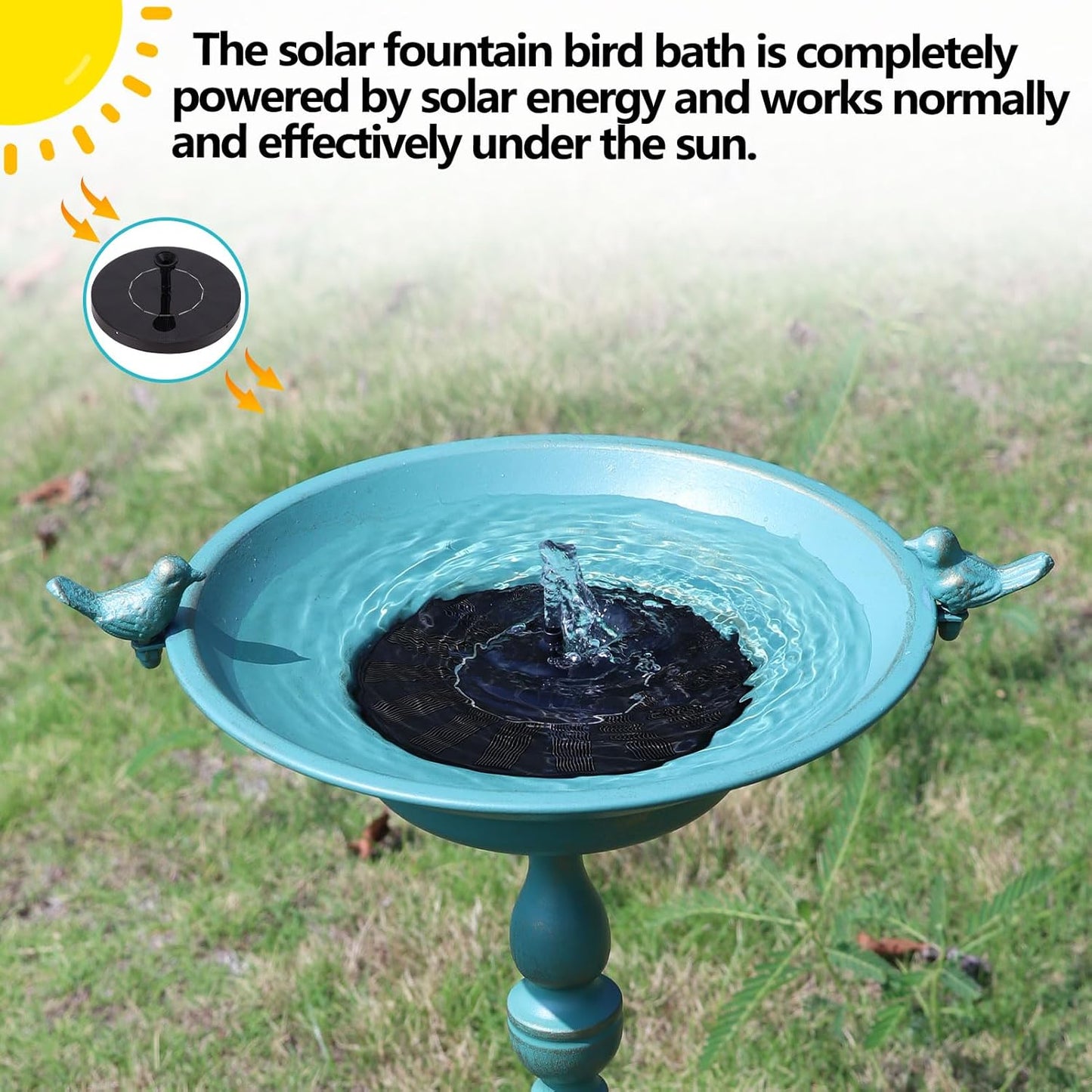 26.6" H Solar Bird Bath, Cast Iron Bird Bath and Solar Fountain, Outdoor Metal Bird Bath Bowl for Outdoors,Patio Yard Lawn Decor（Bronze