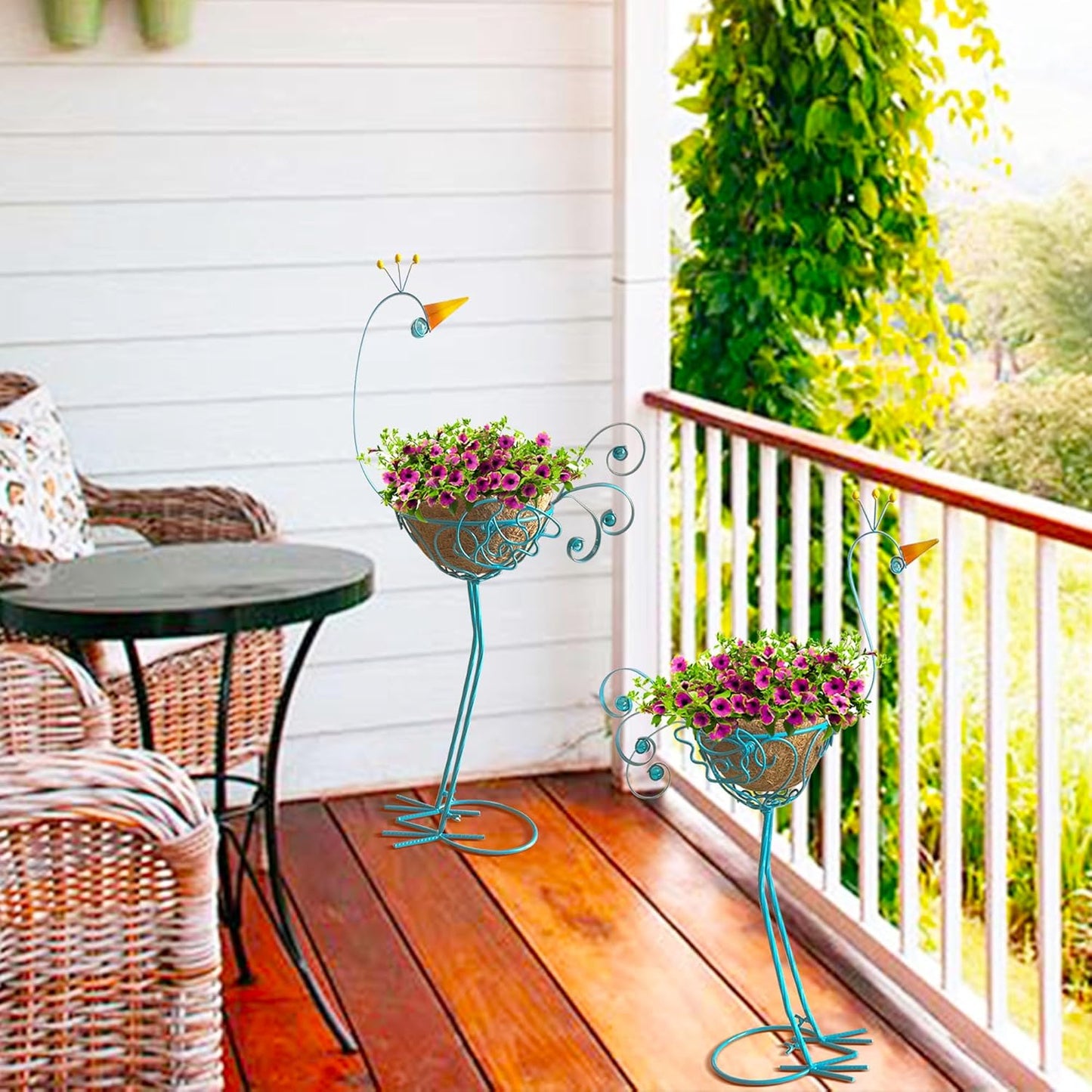 J-Fly Peacock Metal Plant Stand 2 Sets Flower Pots Holders, Planters f