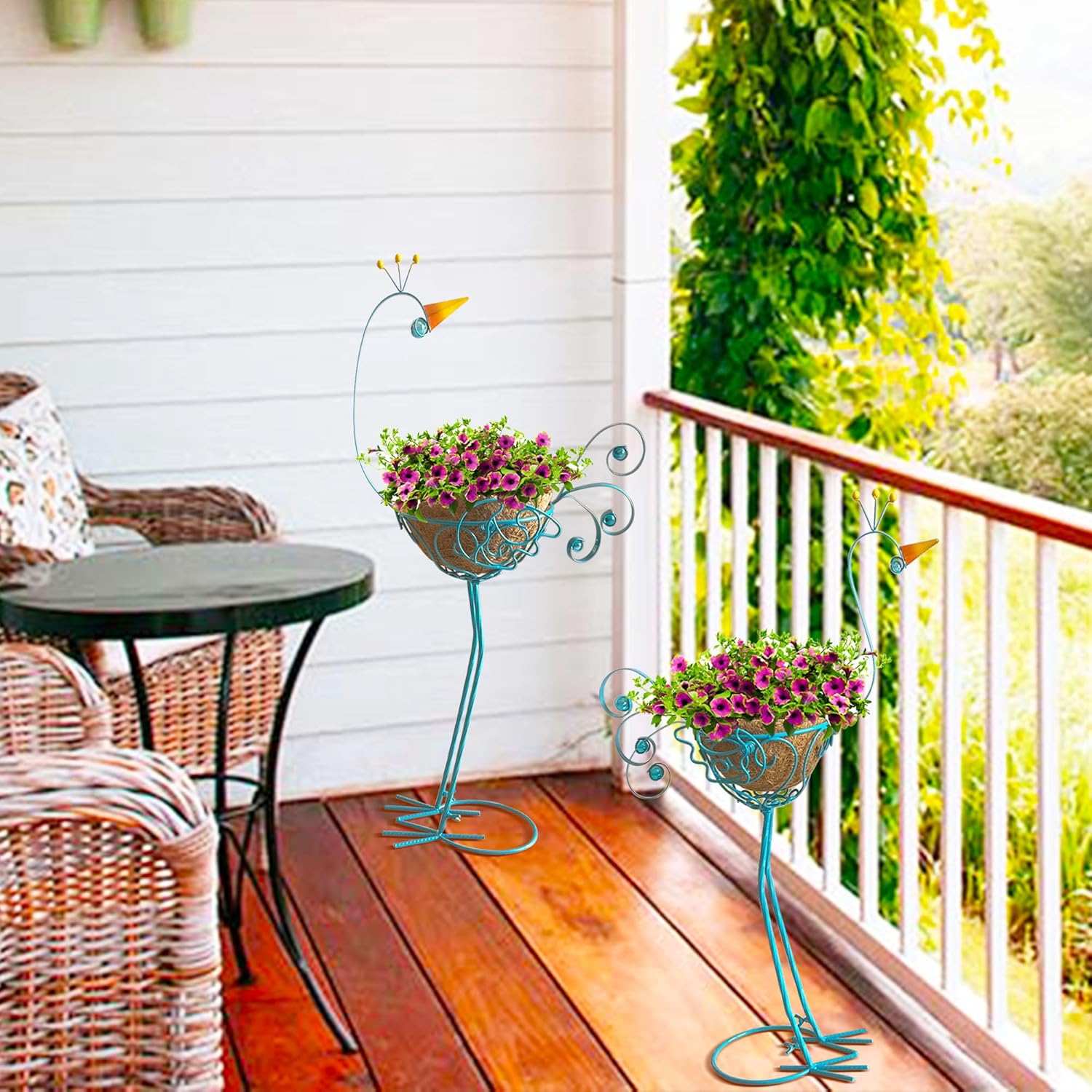 J-Fly Peacock Metal Plant Stand 2 Sets Flower Pots Holders, Planters f