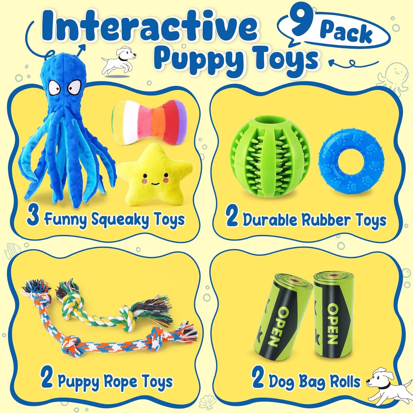 KIPRITII 9-Pack Interactive Puppy Dog Toys for Small Dogs No-Stuffing 