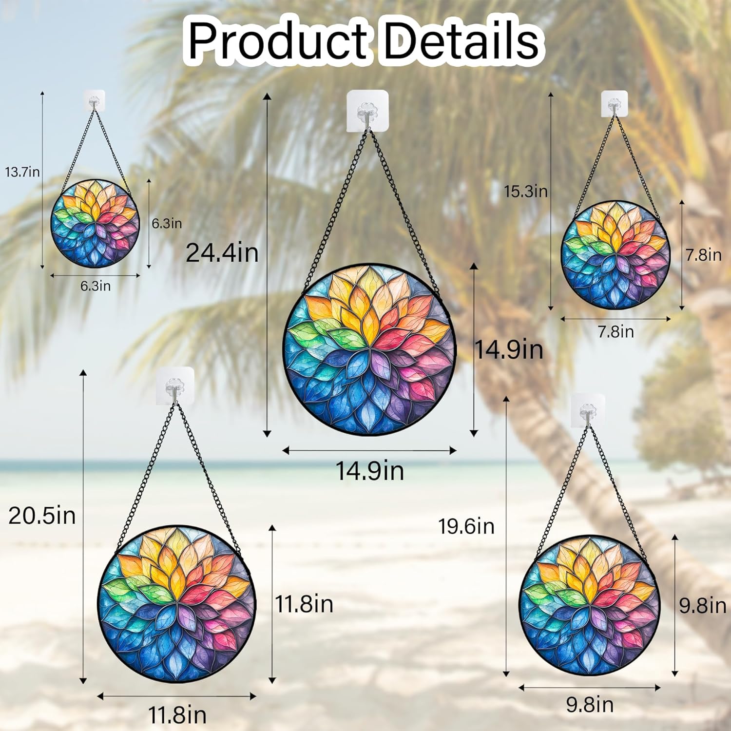 Stained Glass Window Hanging, Colorful Flower Petals Sun Catchers Diam