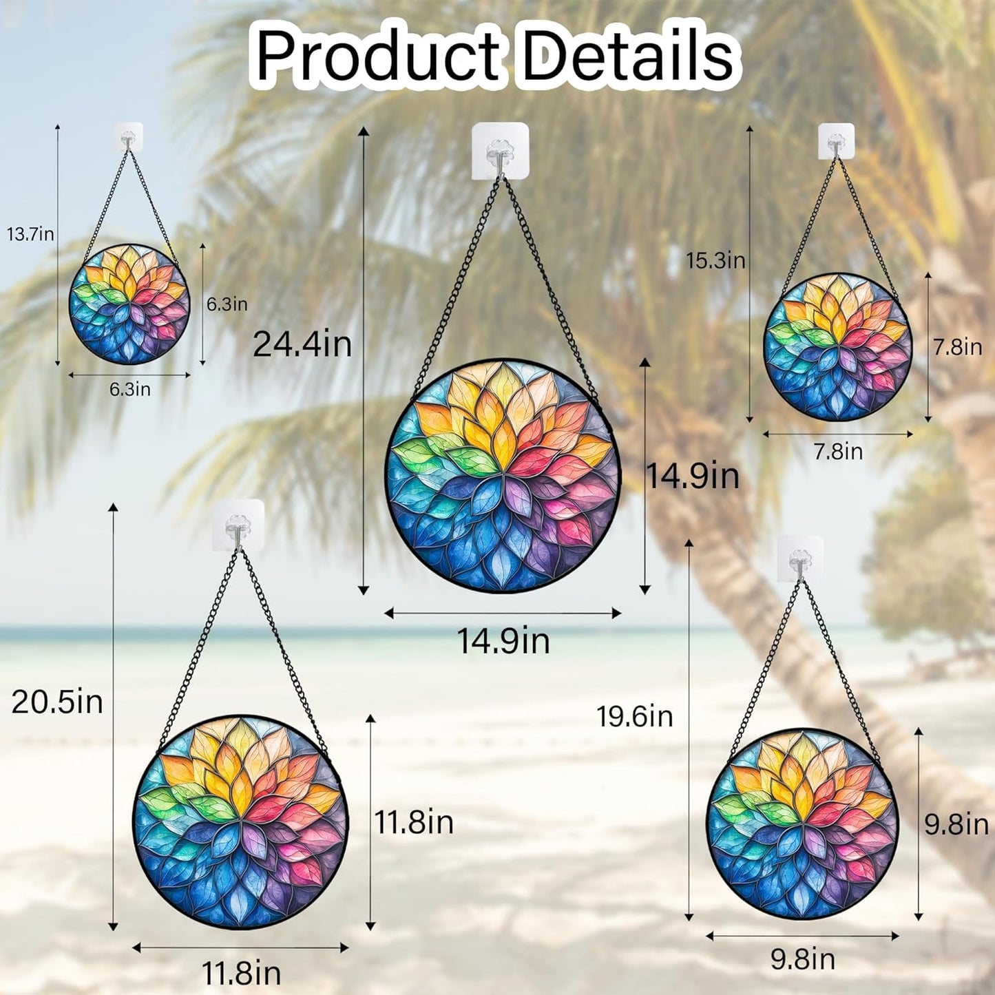 Stained Glass Window Hanging, Colorful Flower Petals Sun Catchers Diamond Glass Panel Hangings Suncatcher Decor for Birthday for Women, Men, Wife, Aunt, and Mom 9.8 in
