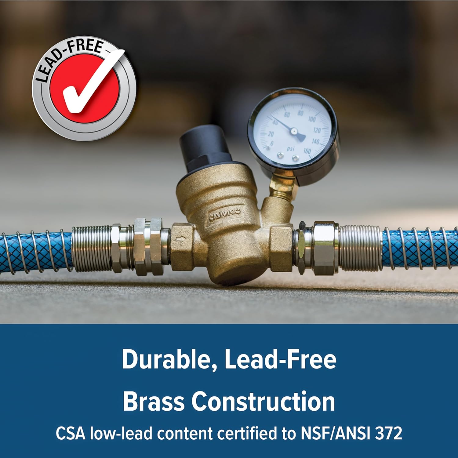 Camco Adjustable RV/Marine Brass Water Pressure Regulator | Help Stop 
