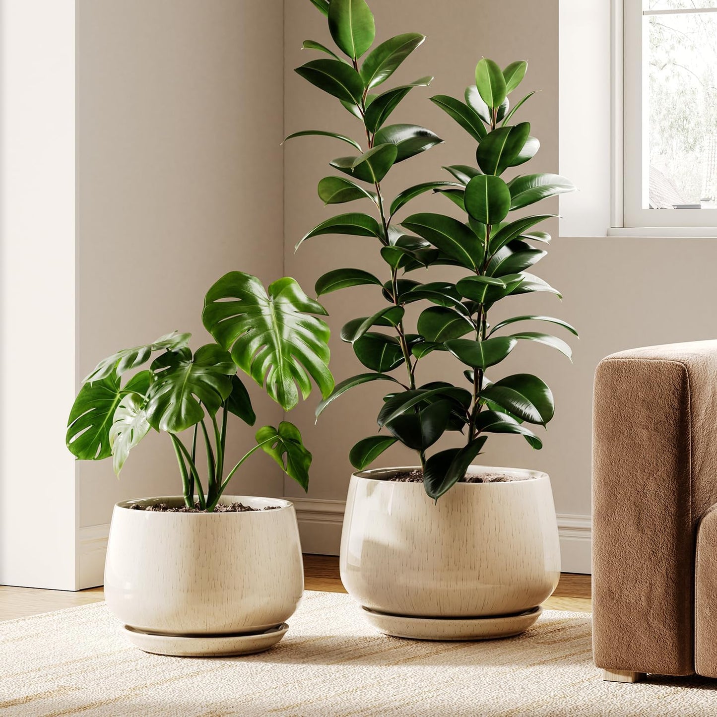 LE TAUCI Ceramic Plant Pots, Set of 2, 10 + 12 Inch Plant Pot, Elegant