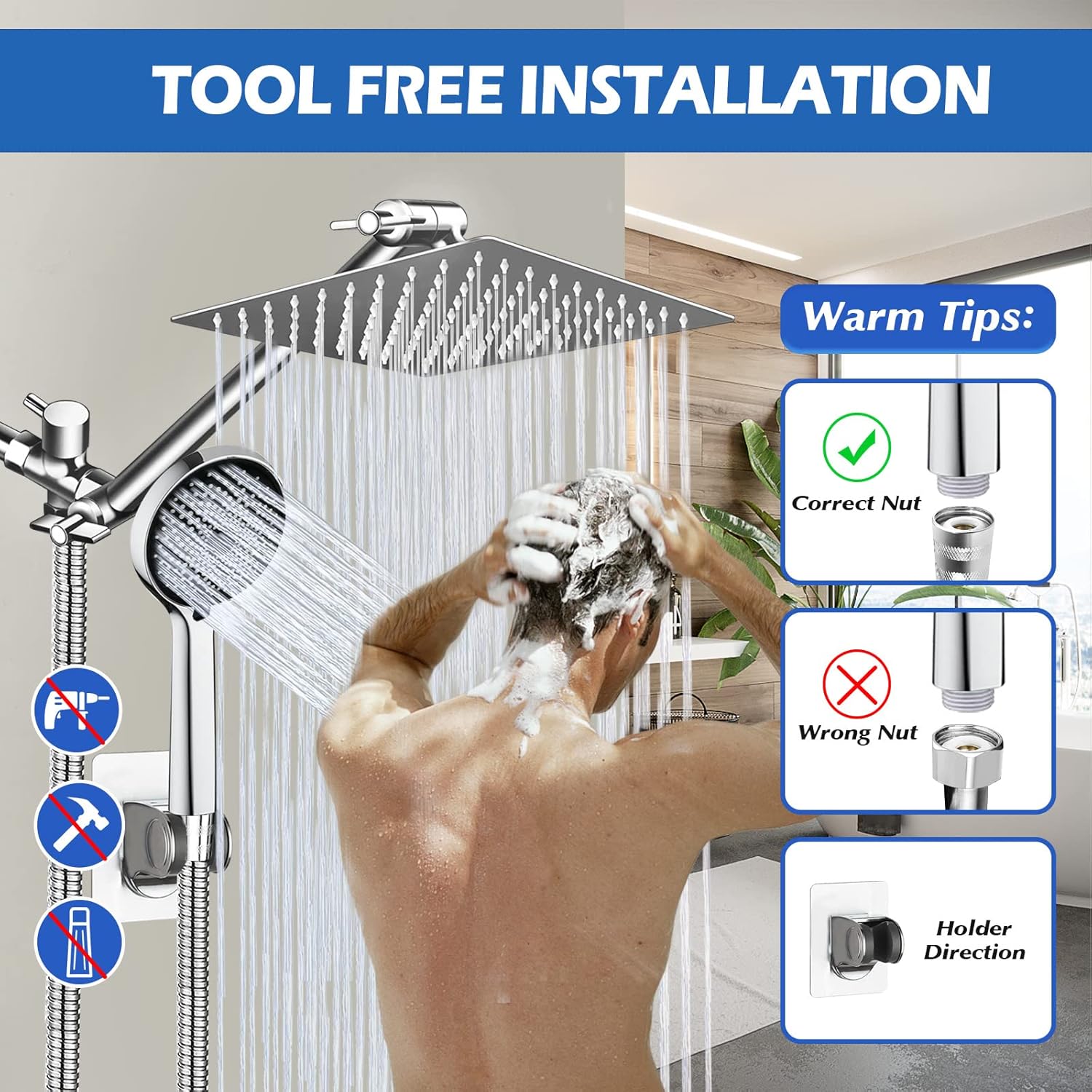Shower Head,8”Rain Shower Head with Handheld Spray Combo with 11'' Ang