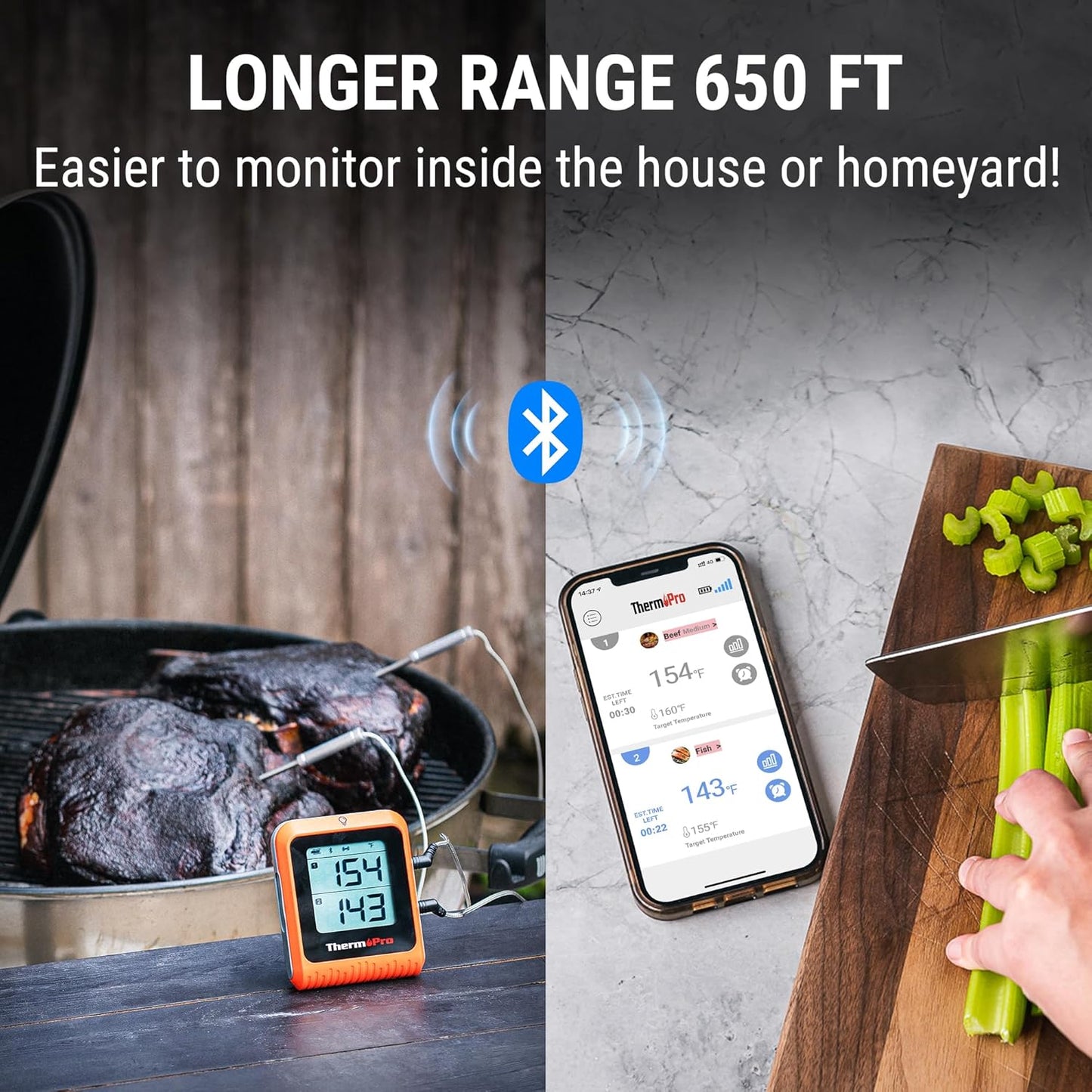 ThermoPro 650 ft Wireless Meat Thermometer Digital for Grilling and Sm