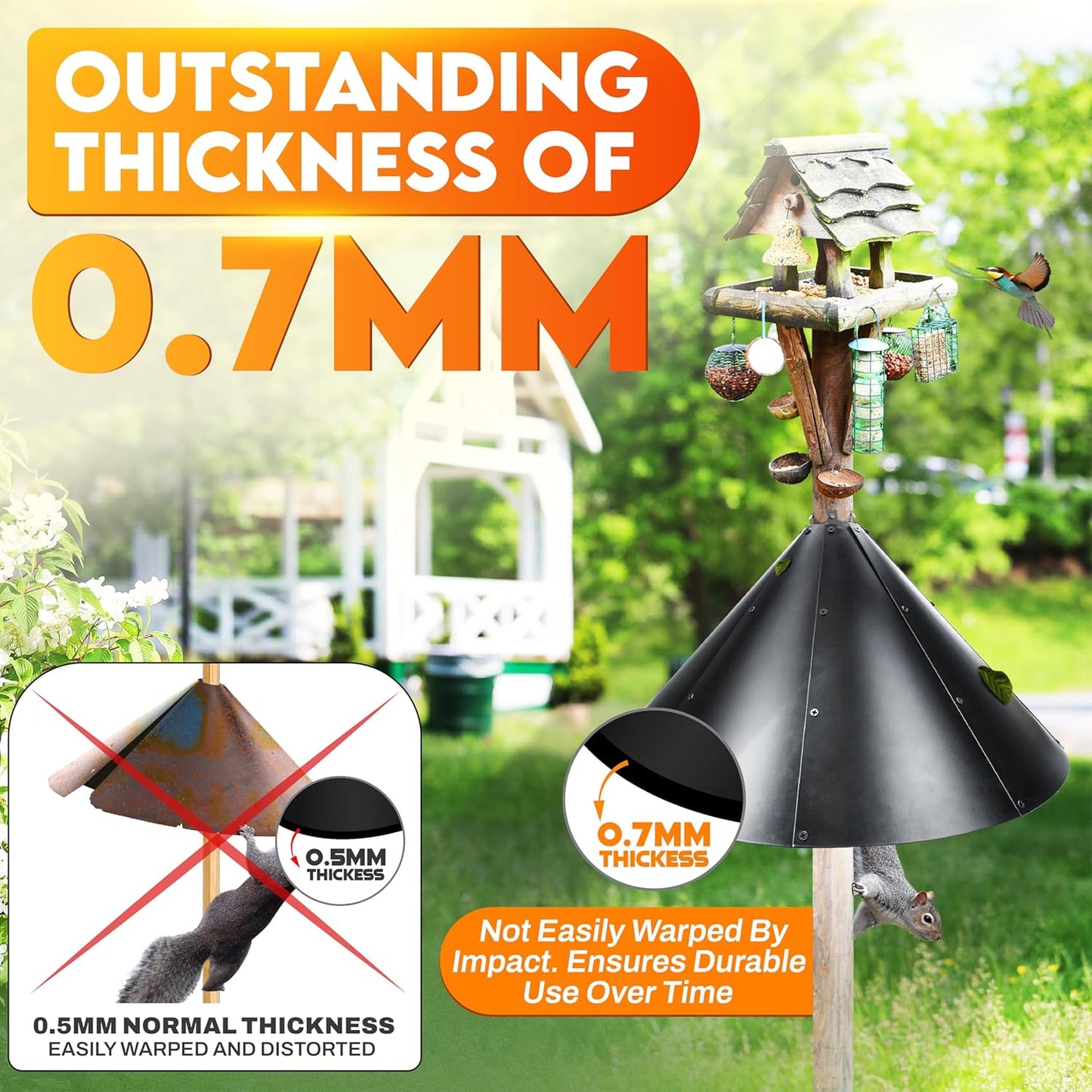 [Upgraded] 24” Squirrel Baffle for 4x4’’ Post, 0.7mm Thick Deflector for Bird Feeder Post, Anti-Rust Steel Squirrel Guard Stopper for Wooden Pole, Squirrels and Raccoons Proof Barrier for Bird House