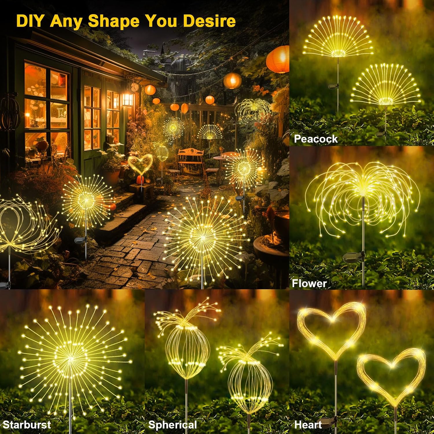 Solar Garden Lights Outdoor, 2 Pack 120 LED Twinkling Firework Lights 