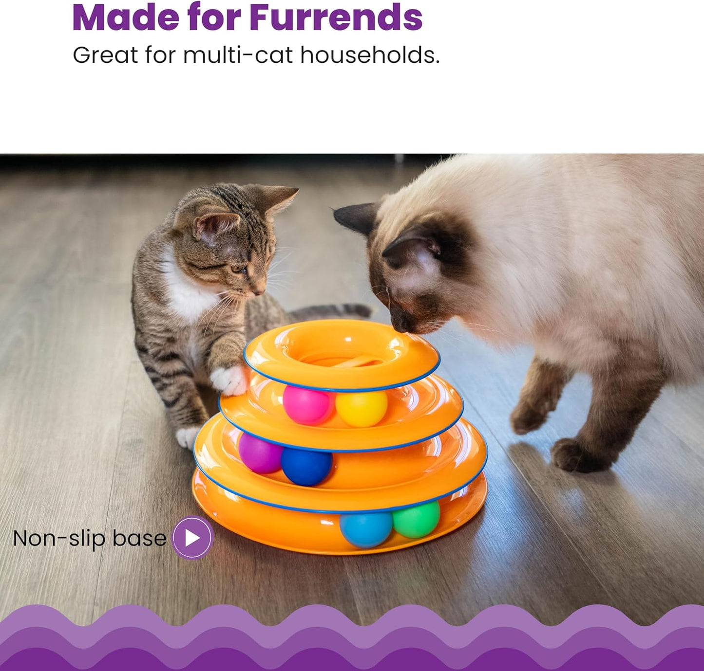Catstages Tower of Tracks Cat Toy – 3-Level Track Tower with 6 Balls, 