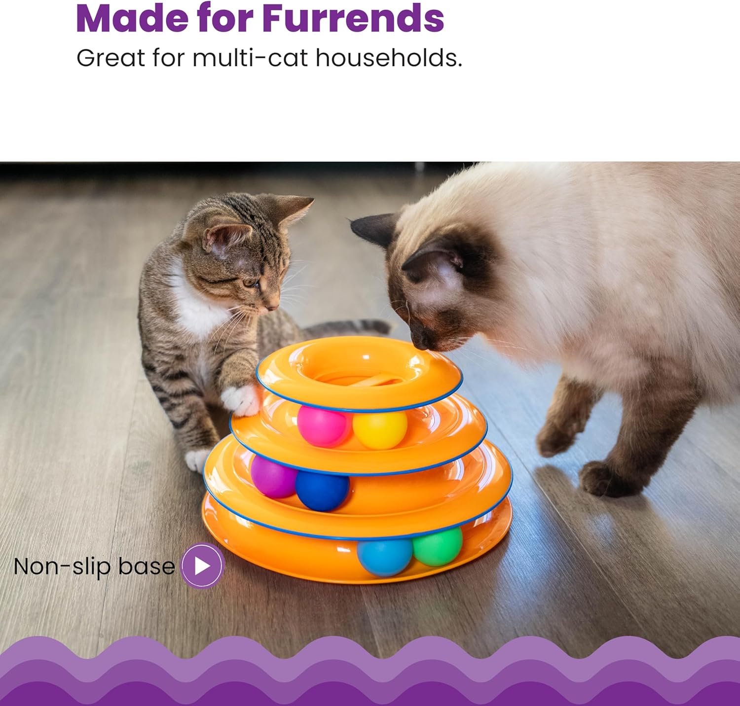Catstages Tower of Tracks Cat Toy – 3-Level Track Tower with 6 Balls, 