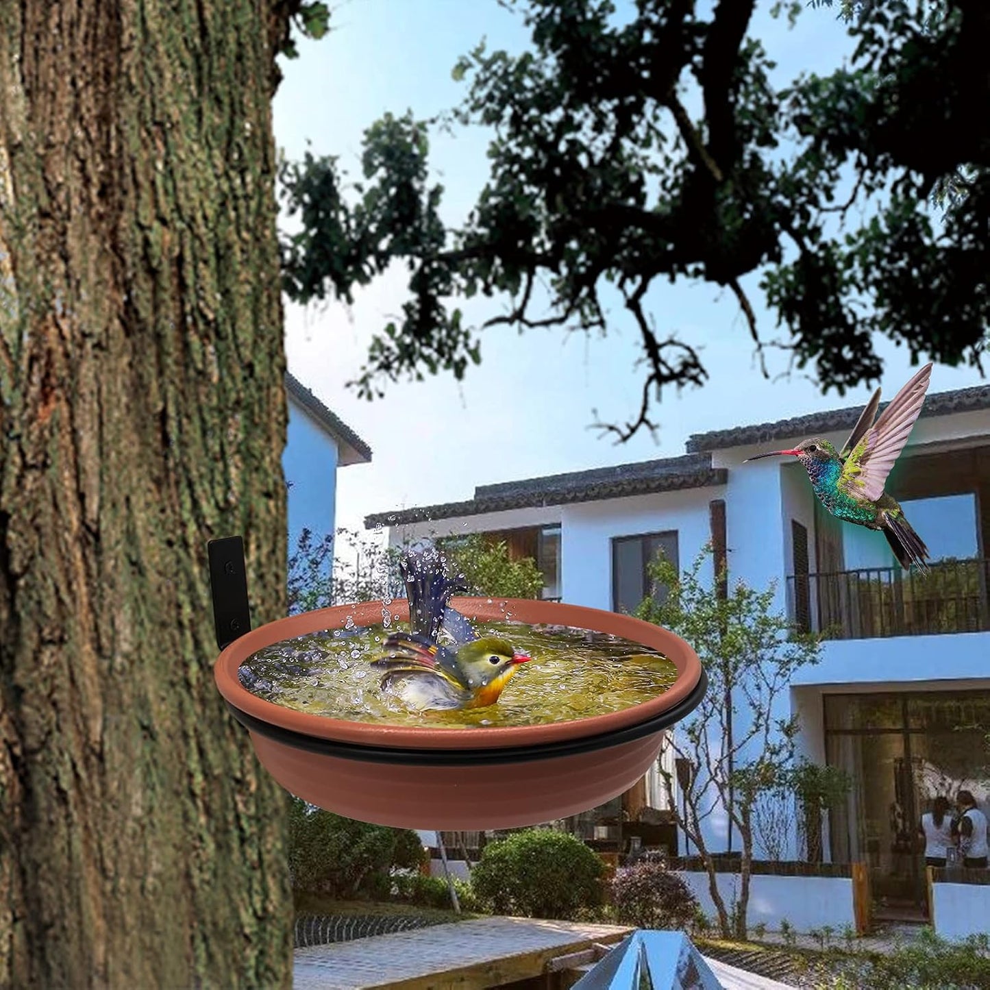 Bird Feeder Tree Mounted with Heavy Duty Sturdy Steel, 8.5” in Diameter×1.85" Deep Brick Red Bird Bath Tray,Installed on Wooden Fences, Trees, Deck,Indoor and Outdoor Walls
