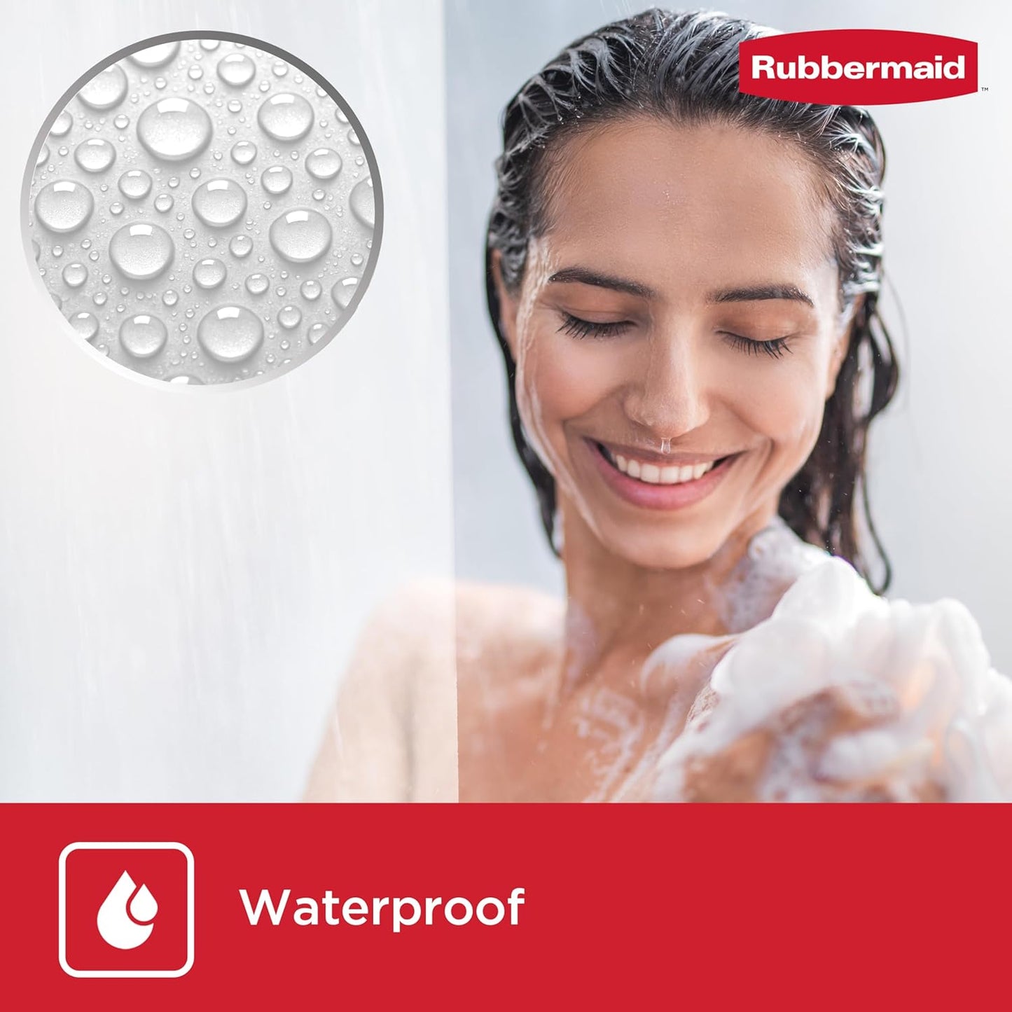 Rubbermaid Heavyweight PEVA Shower Curtain Liner, Waterproof Shower Liner with Rustproof Metal Grommets and Weighted Magnetic Hem, BPA-Free, 70 x 72 Inches, Frosty with Charcoal Grommets