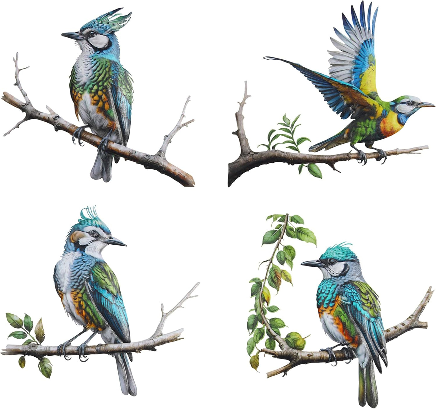 Metal Bird Wall Art Decor - 4PCS 3D Colorful Birds Sculpture Outdoor I