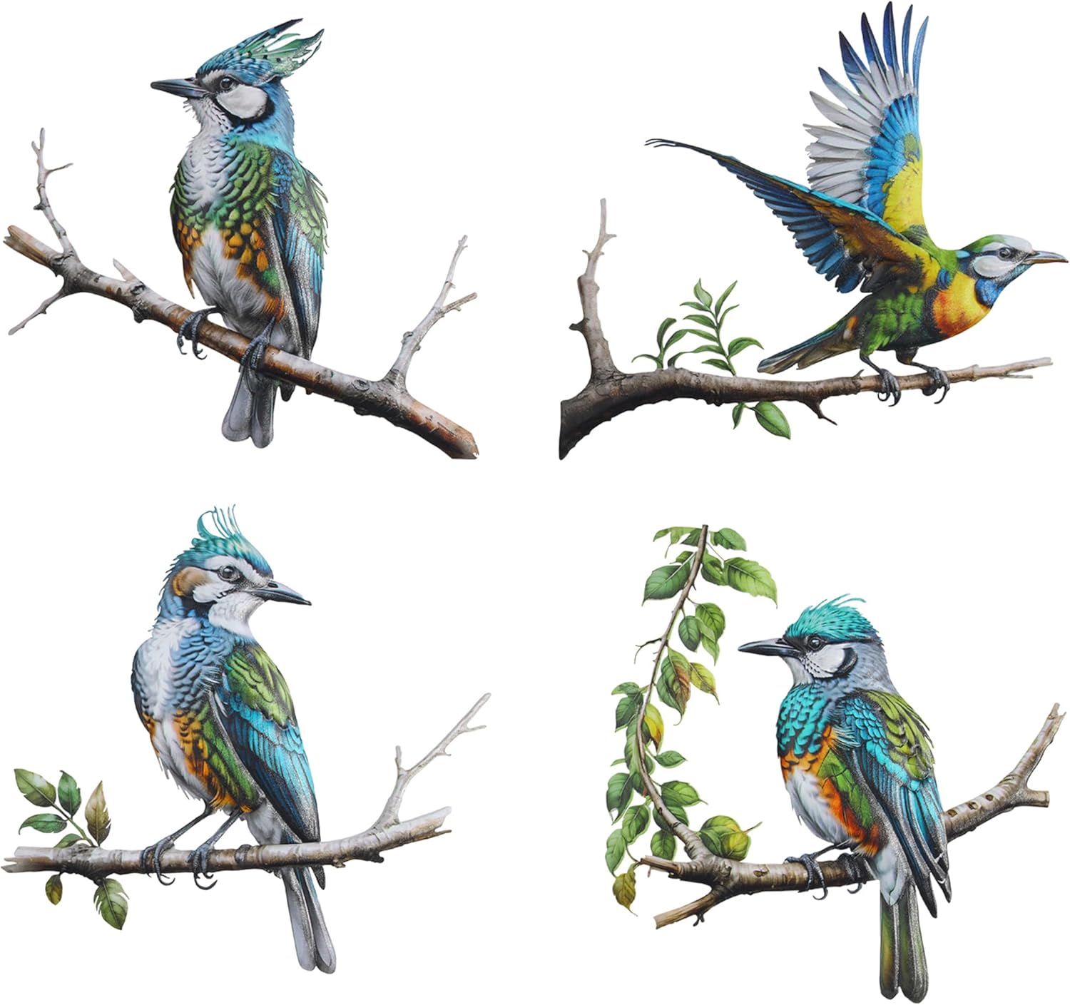 Metal Bird Wall Art Decor - 4PCS 3D Colorful Birds Sculpture Outdoor I