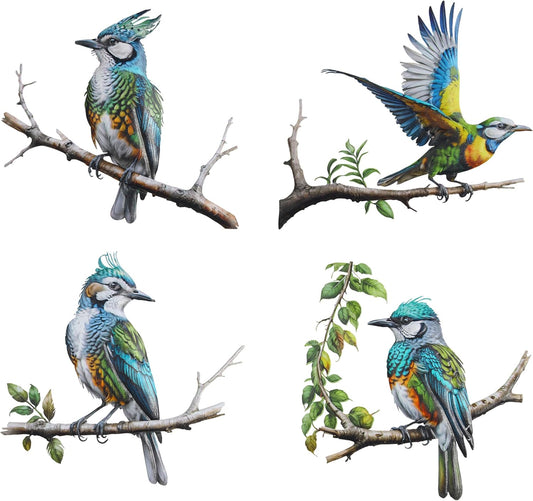 Metal Bird Wall Art Decor - 4PCS 3D Colorful Birds Sculpture Outdoor I