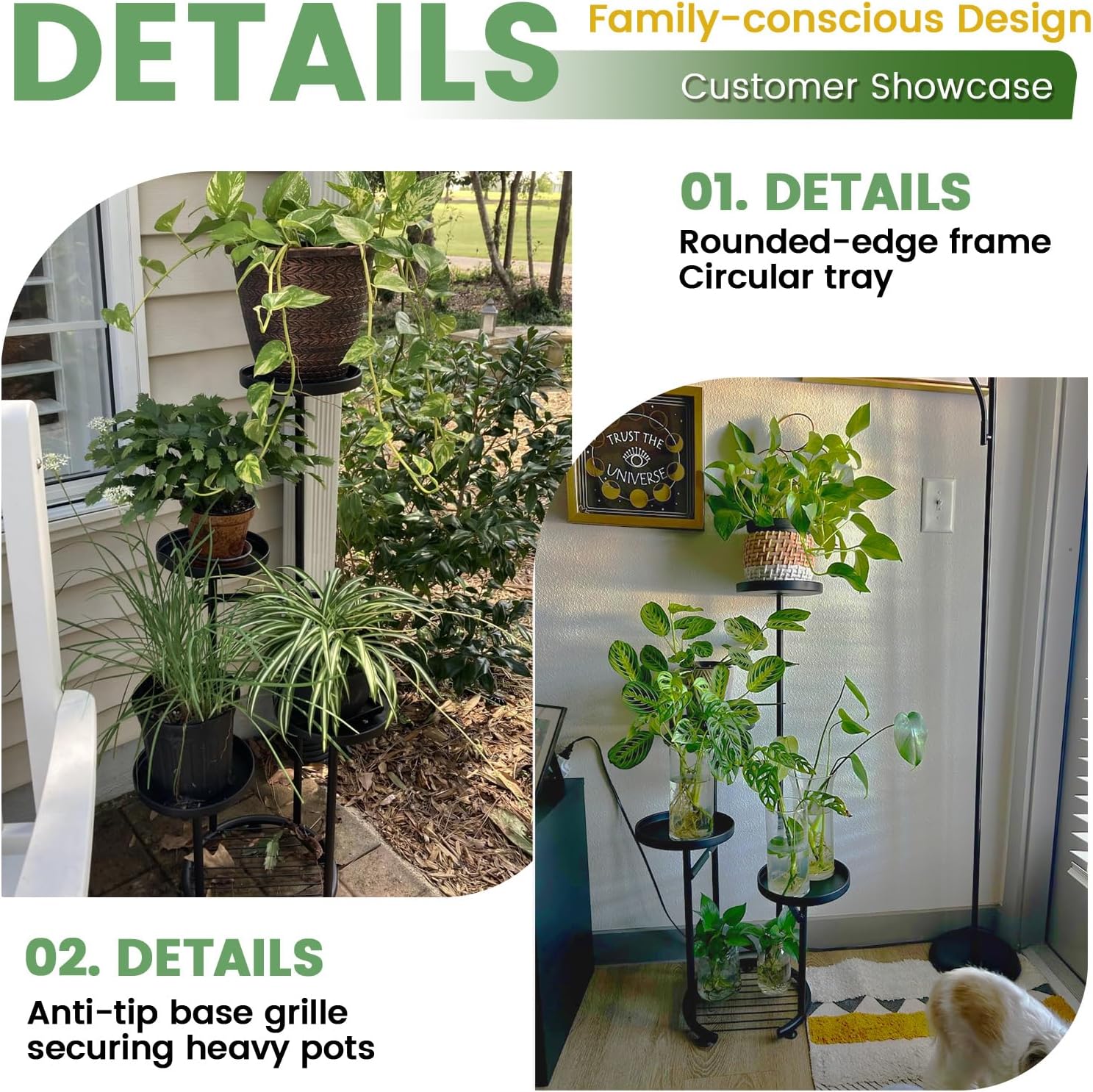 TOSKING 5-Tier Tall Plant Stand Indoor & Outdoor, Anti-Tip Round Base 