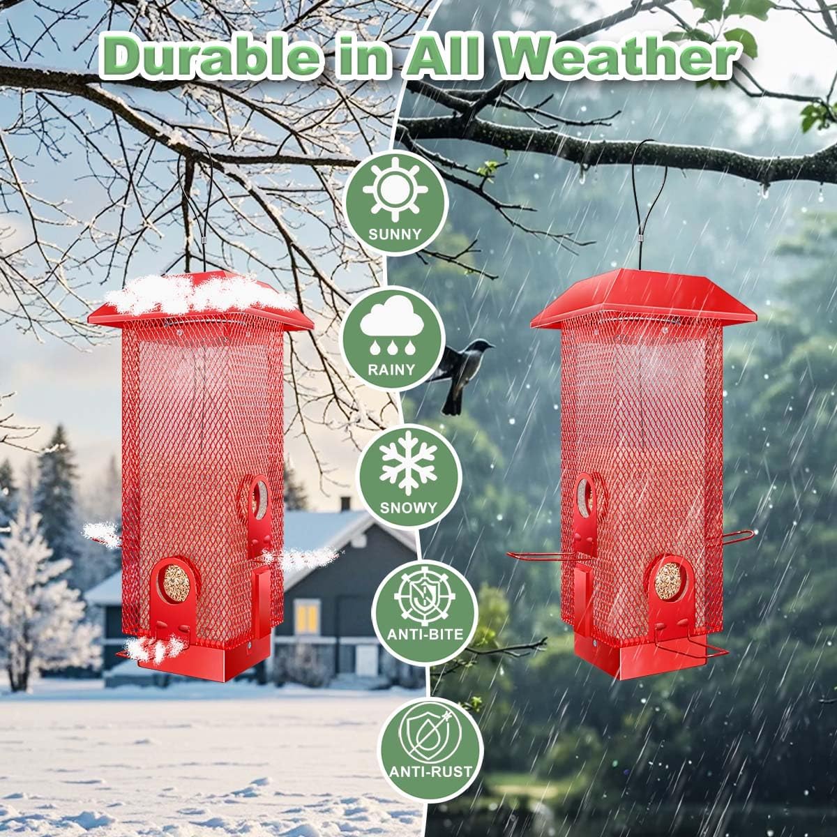 Squirrel Proof Bird Feeder, 2.5LB Heavy-Duty Metal Wild Bird Feeder with Weight-Activated Spring, Weatherproof Outdoor Hanging Birdfeeders for Cardinals, Blue Jays, Finches