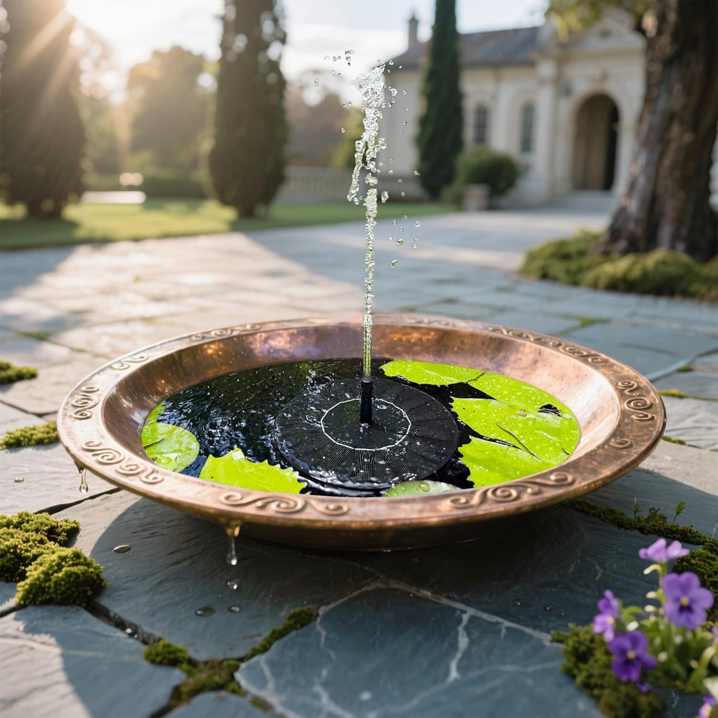 Solar Bird Bath Fountain,1.4W Solar Fountain Pump with 6 Nozzles, Free Standing Floating Solar Powered Water Fountains Pump for Bird Bath, Garden, Pond, Outdoor Decoration