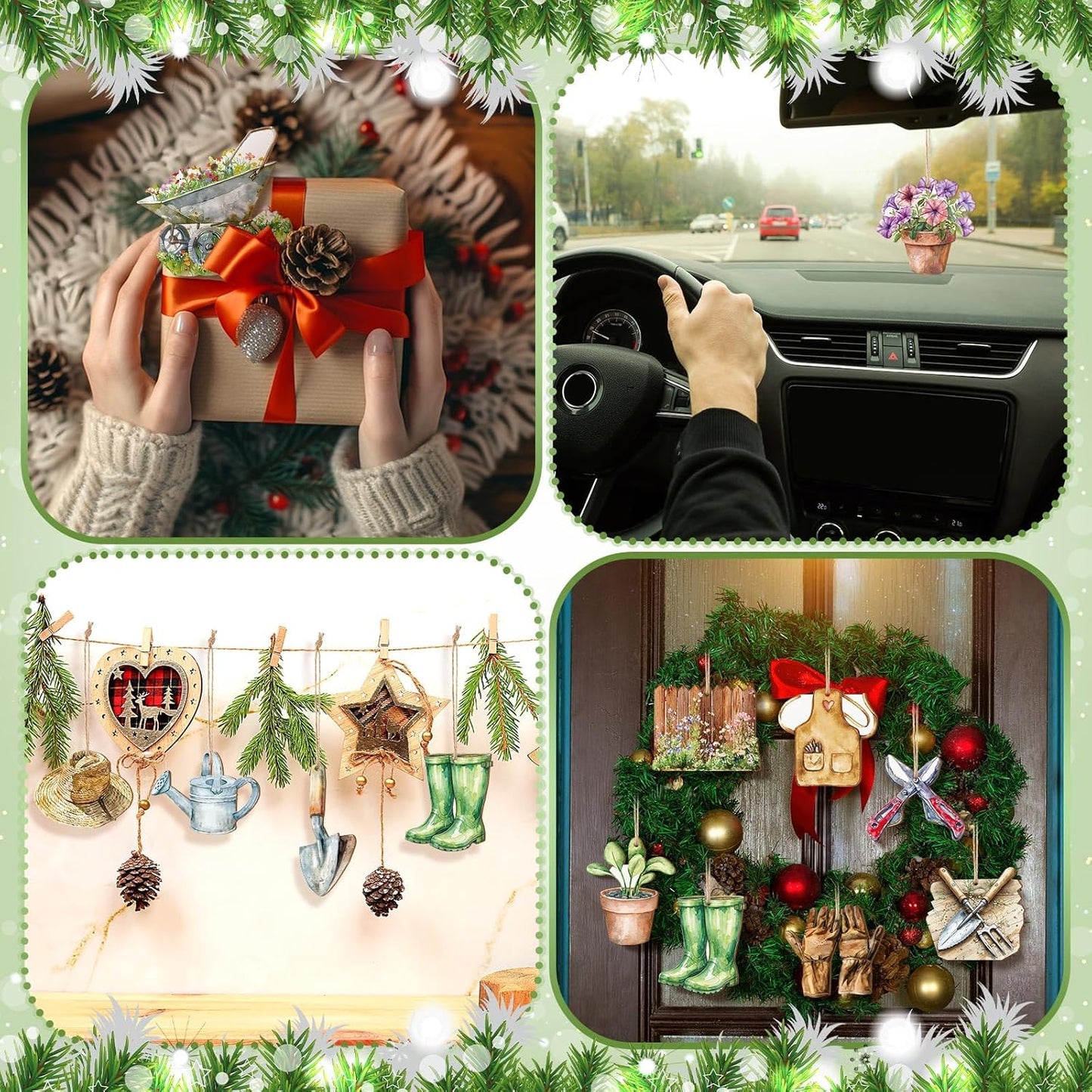 24 Pcs Christmas Garden Ornaments Garden Tool Shovel Trowel Wooden Ornaments for Gardening Lover Gifts Men Women Christmas Tree Decoration Holiday