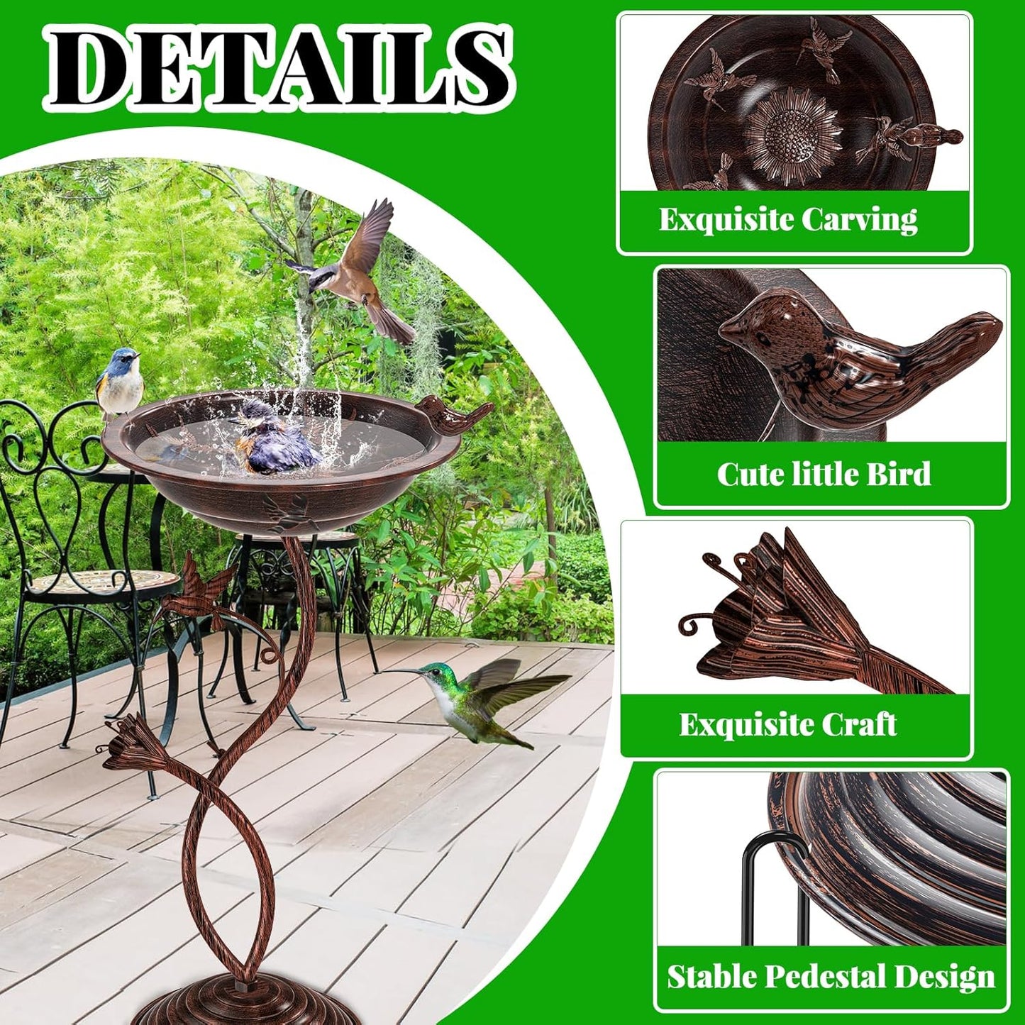 Bird Bath Garden for Outside, Vintage Metal Birdbaths Bowl with Roman 